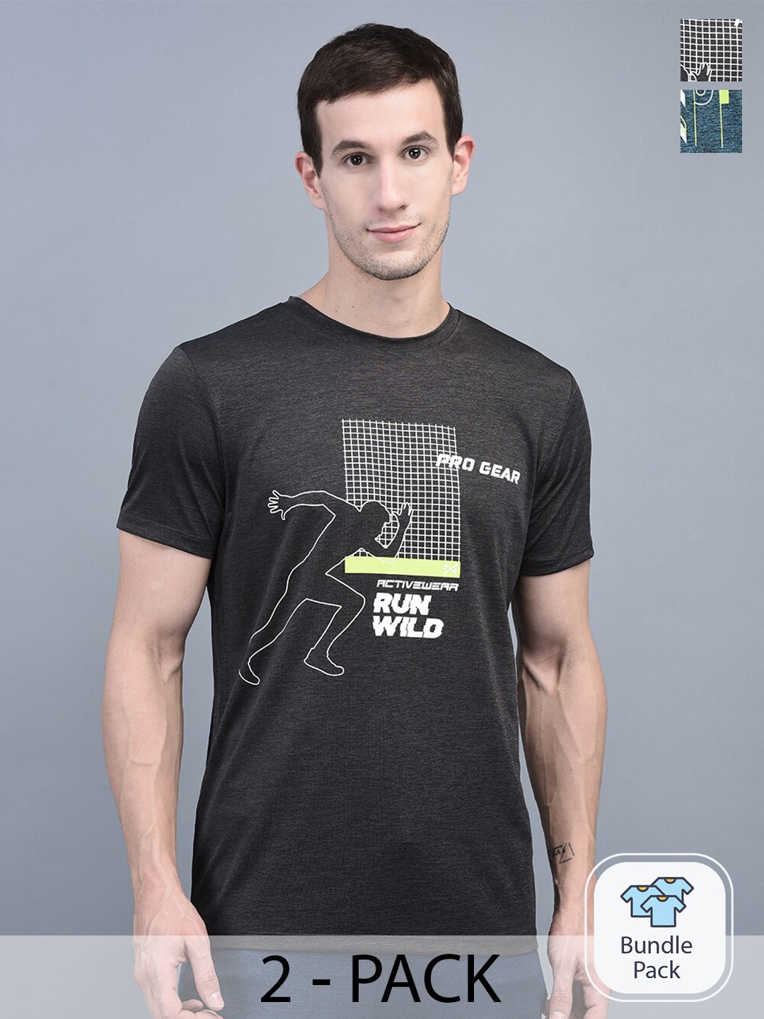 

Force NXT Printed Pack of 2 Anti-Viral Anti-Odour Cool Sports T-Shirt, Black