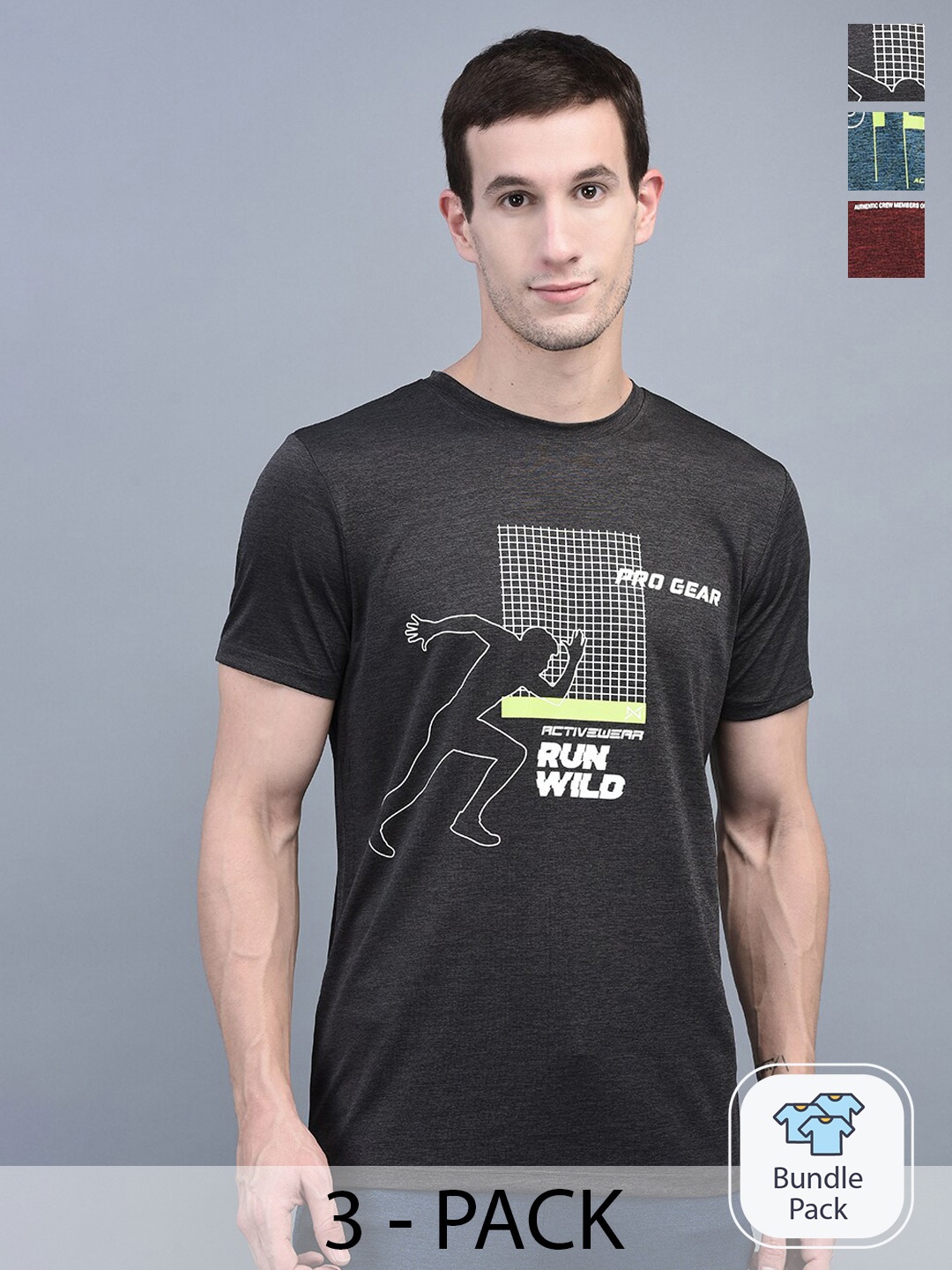 

Force NXT Pack Of 3 Graphic Printed Cotton Sports T-shirts, Black