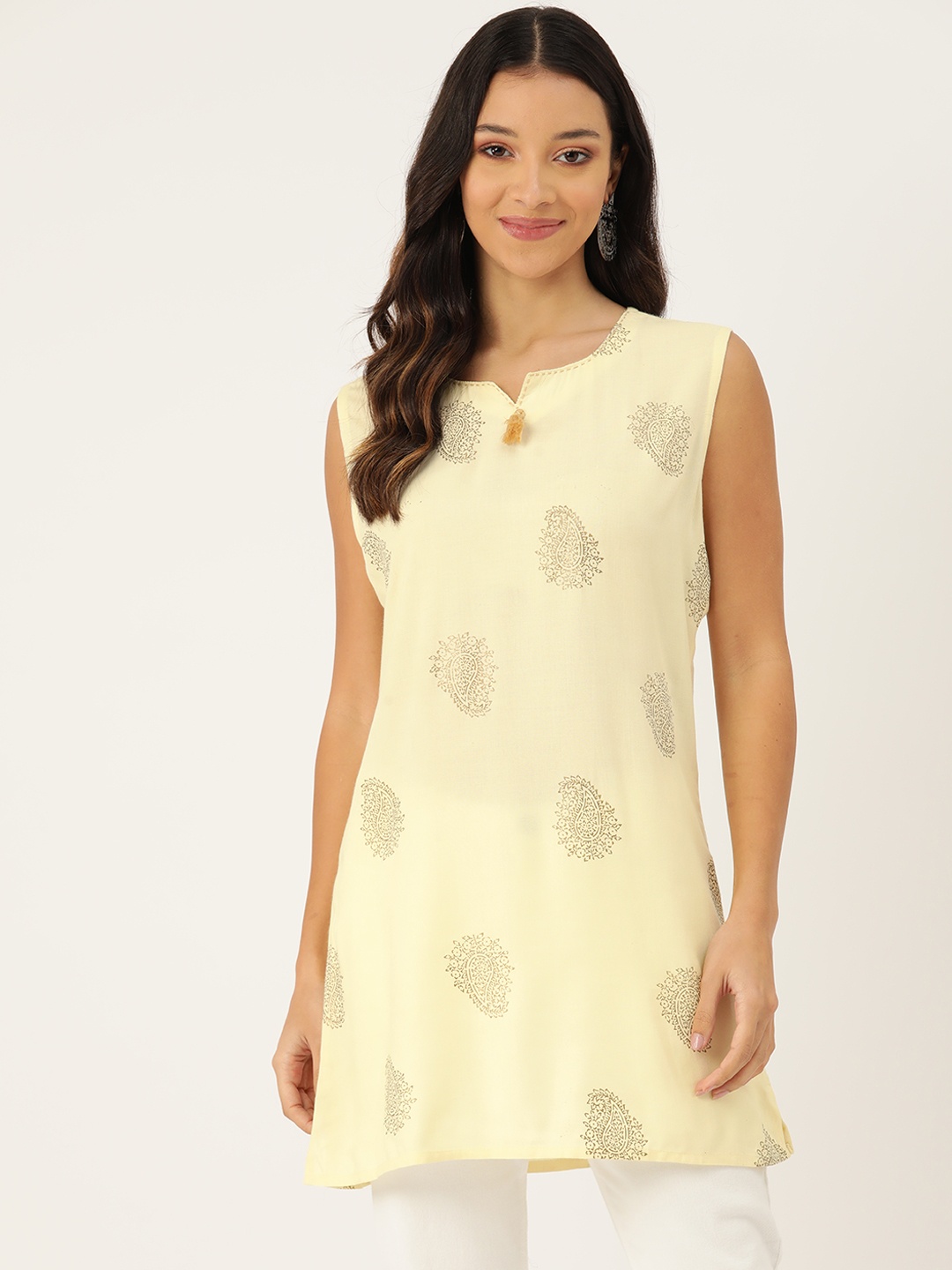 

Rue Collection Ethnic Motifs Printed Kurti, Yellow