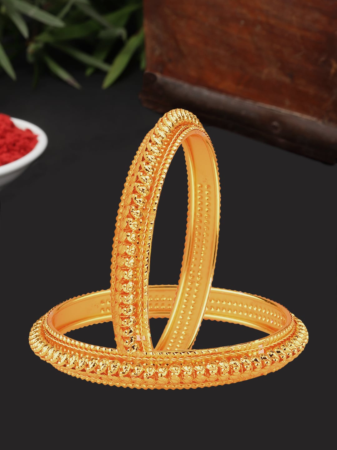 

ZENEME Set Of 2 Gold-Plated Bangles