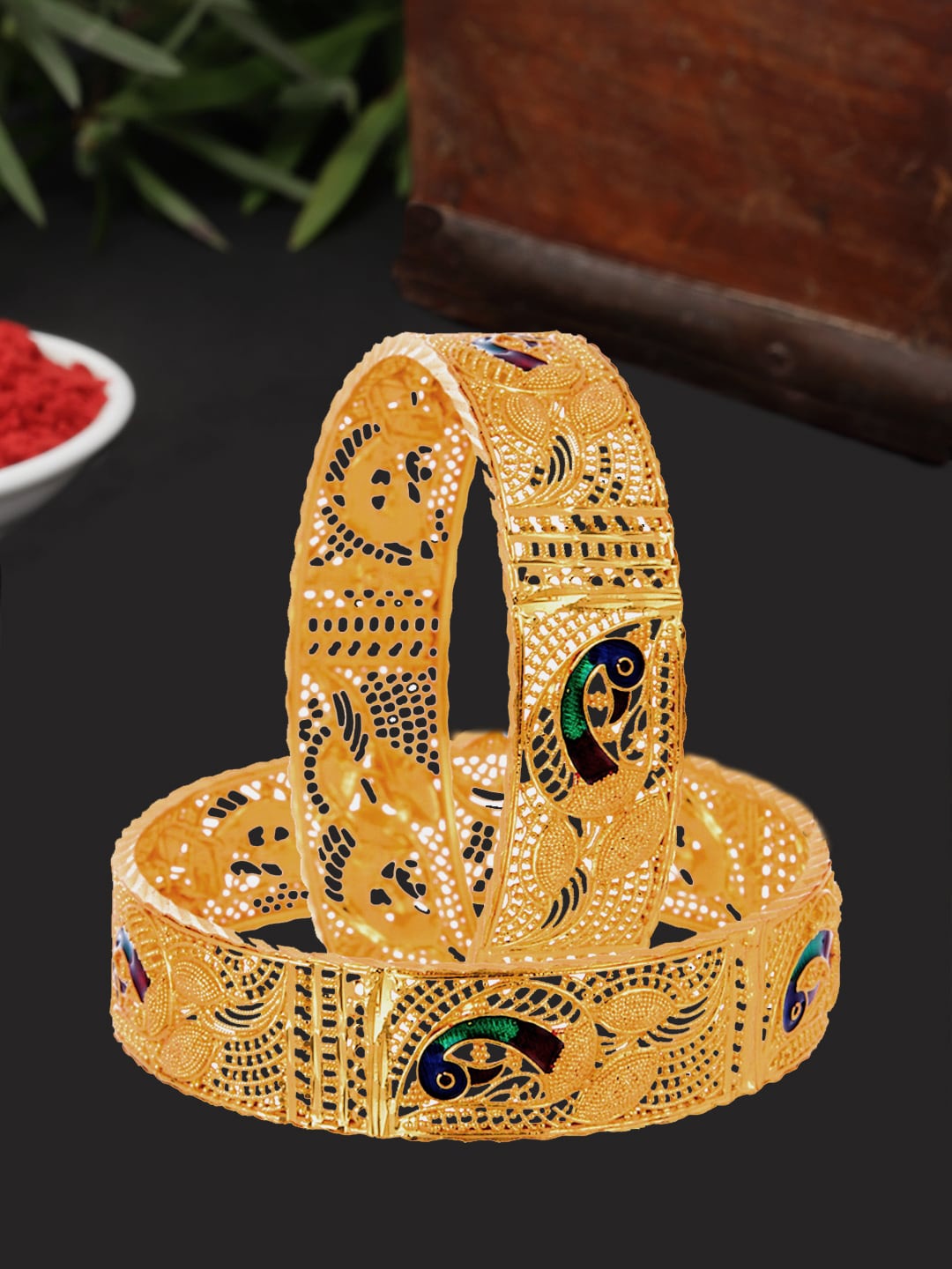 

ZENEME Set Of 2 Gold-Plated Bangles