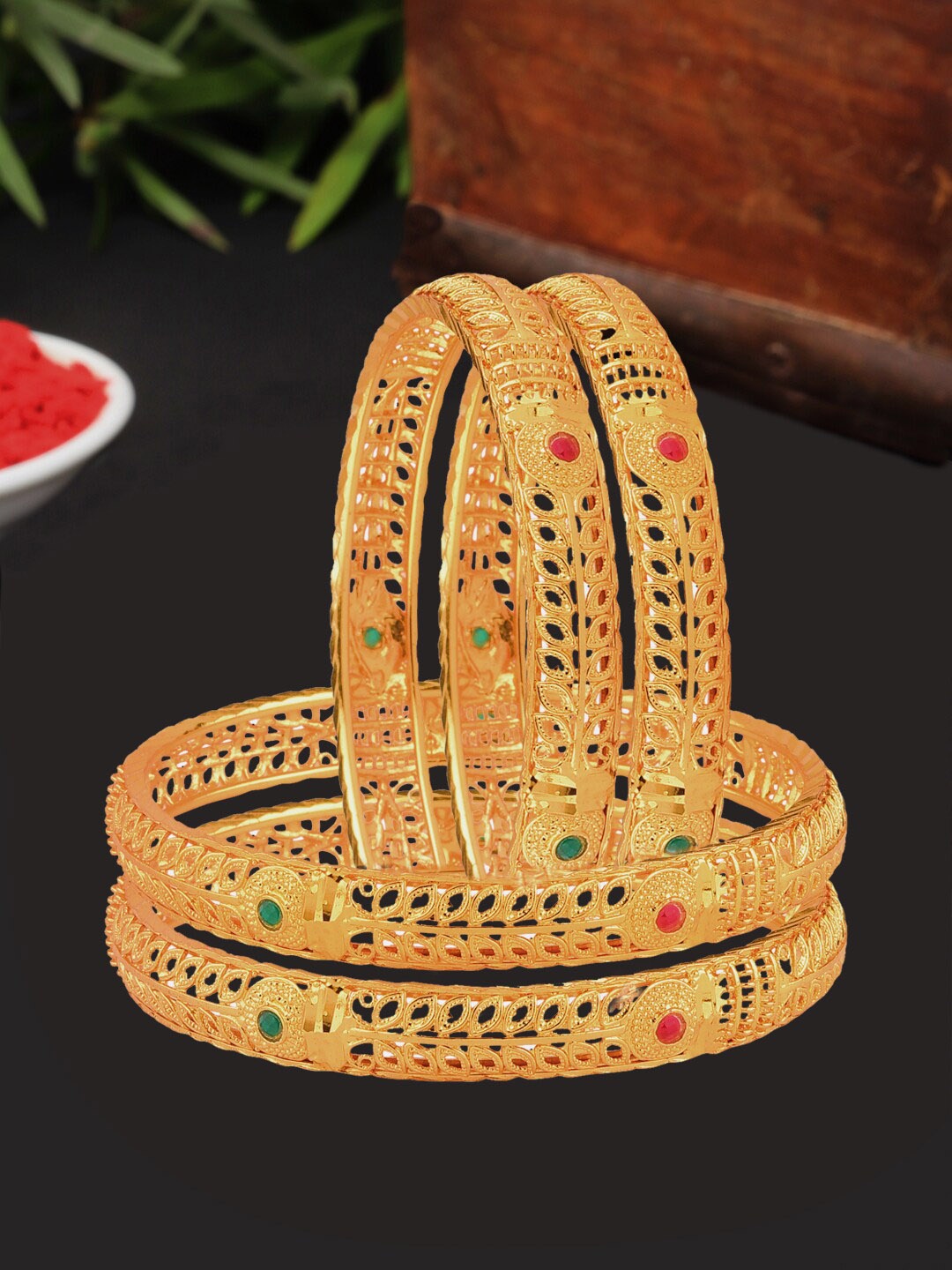 

ZENEME Set Of 4 Gold-Plated AD-Studded Bangles