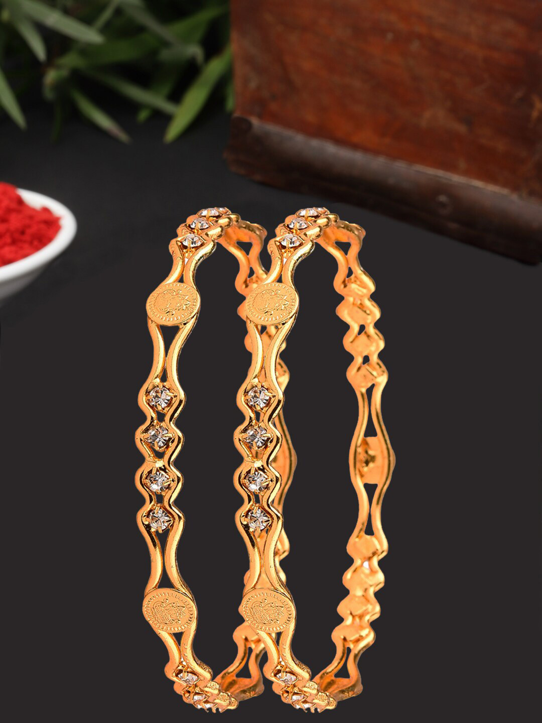 

ZENEME Set Of 2 Gold Plated Bangles