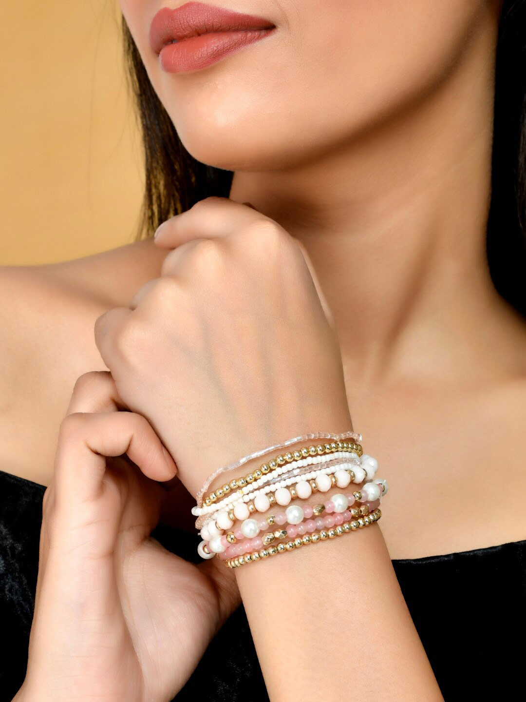 

Infuzze Artificial Beads Multistrand Bracelet, Gold