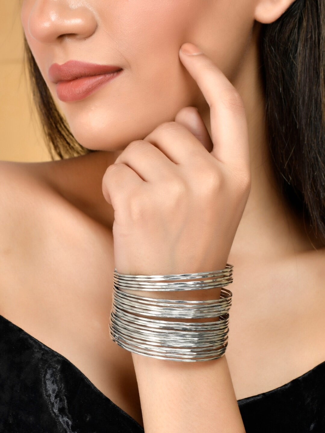 

Infuzze Oxidised Silver-Plated Cuff Bracelet
