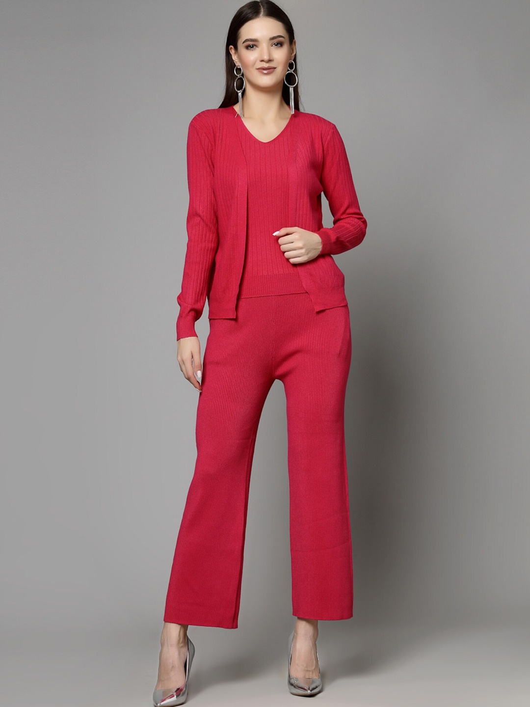 

Mafadeny V-Neck Top With Shrug & Trouser Co-Ords Set, Pink