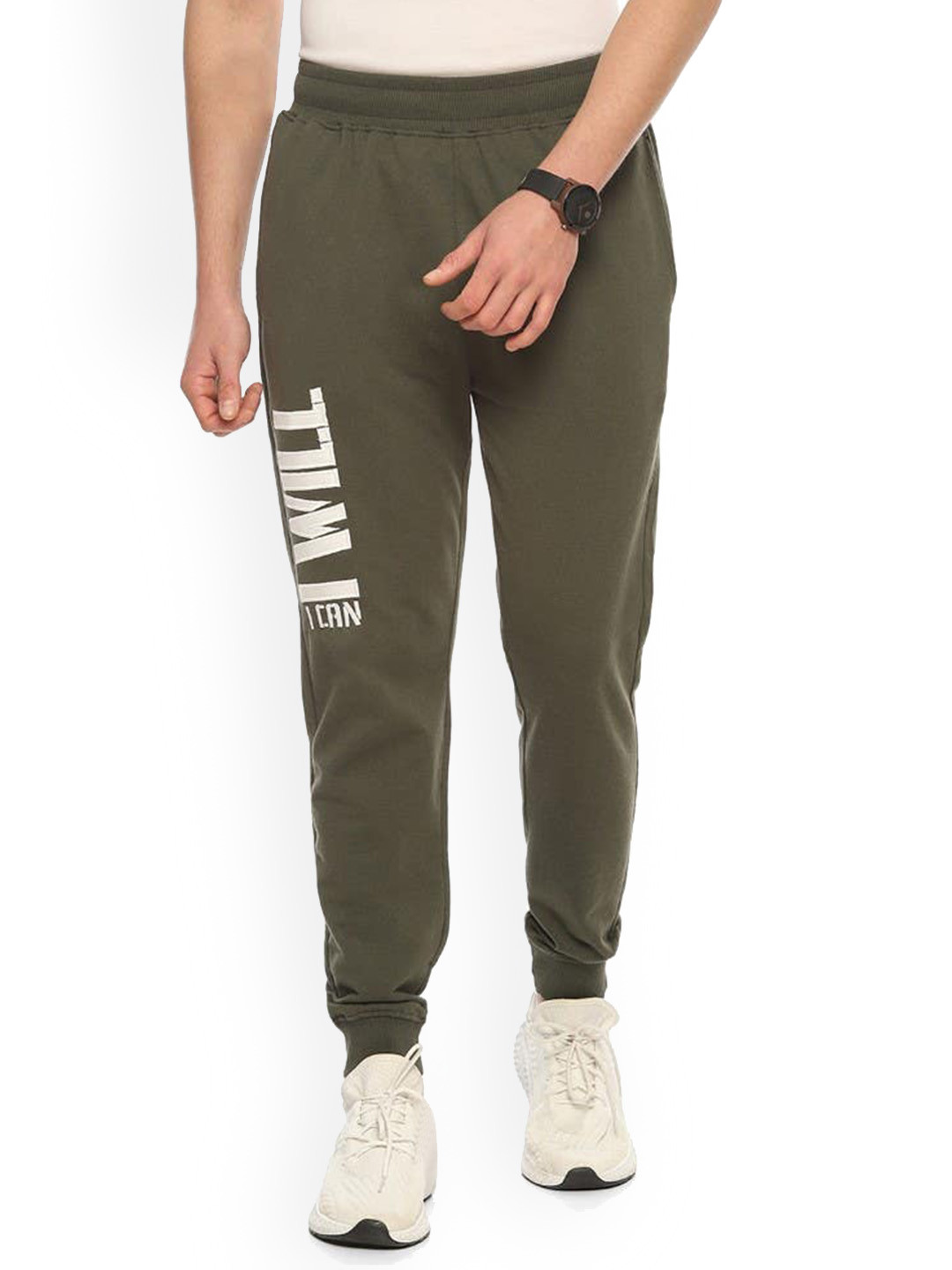 

2Bme Men Typography Printed Cotton Regular Fit Mid-Rise Joggers, Green
