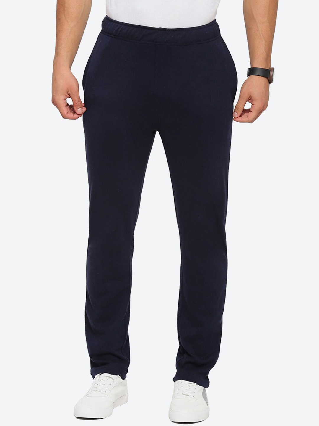 

2Bme Men Mid Rise Cotton Track Pants, Navy blue