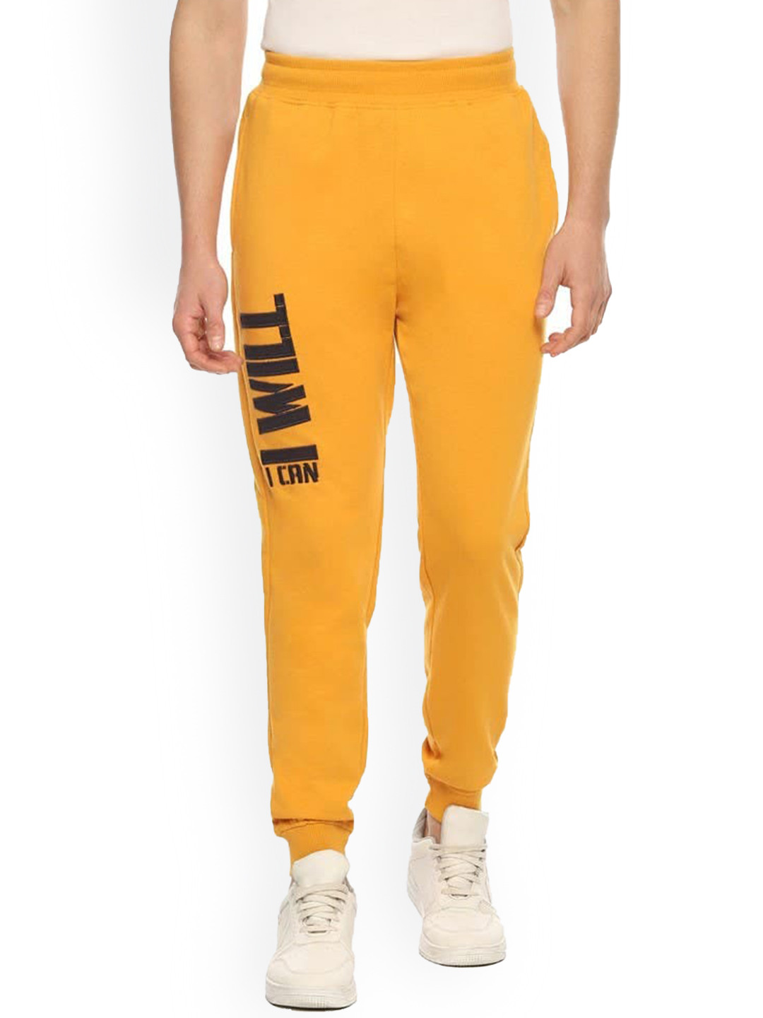 

2Bme Men Typography Printed Cotton Regular Fit Mid-Rise Joggers, Yellow