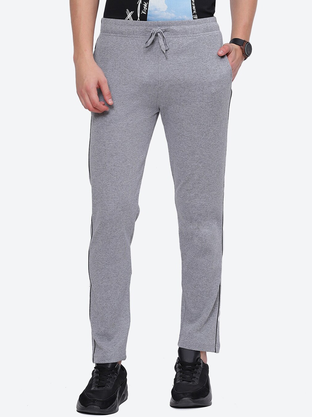 

2Bme Men Mid Rise Cotton Track Pants, Grey
