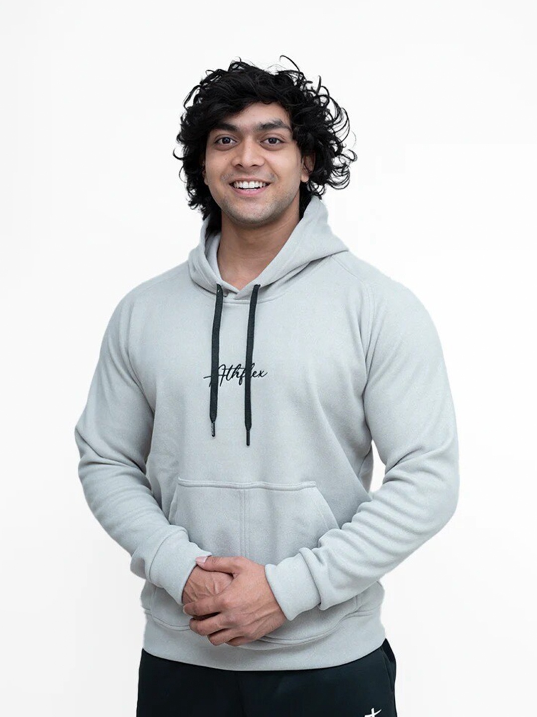 

Athflex Brand Logo Fleece Hooded Pullover Sweatshirt, Grey