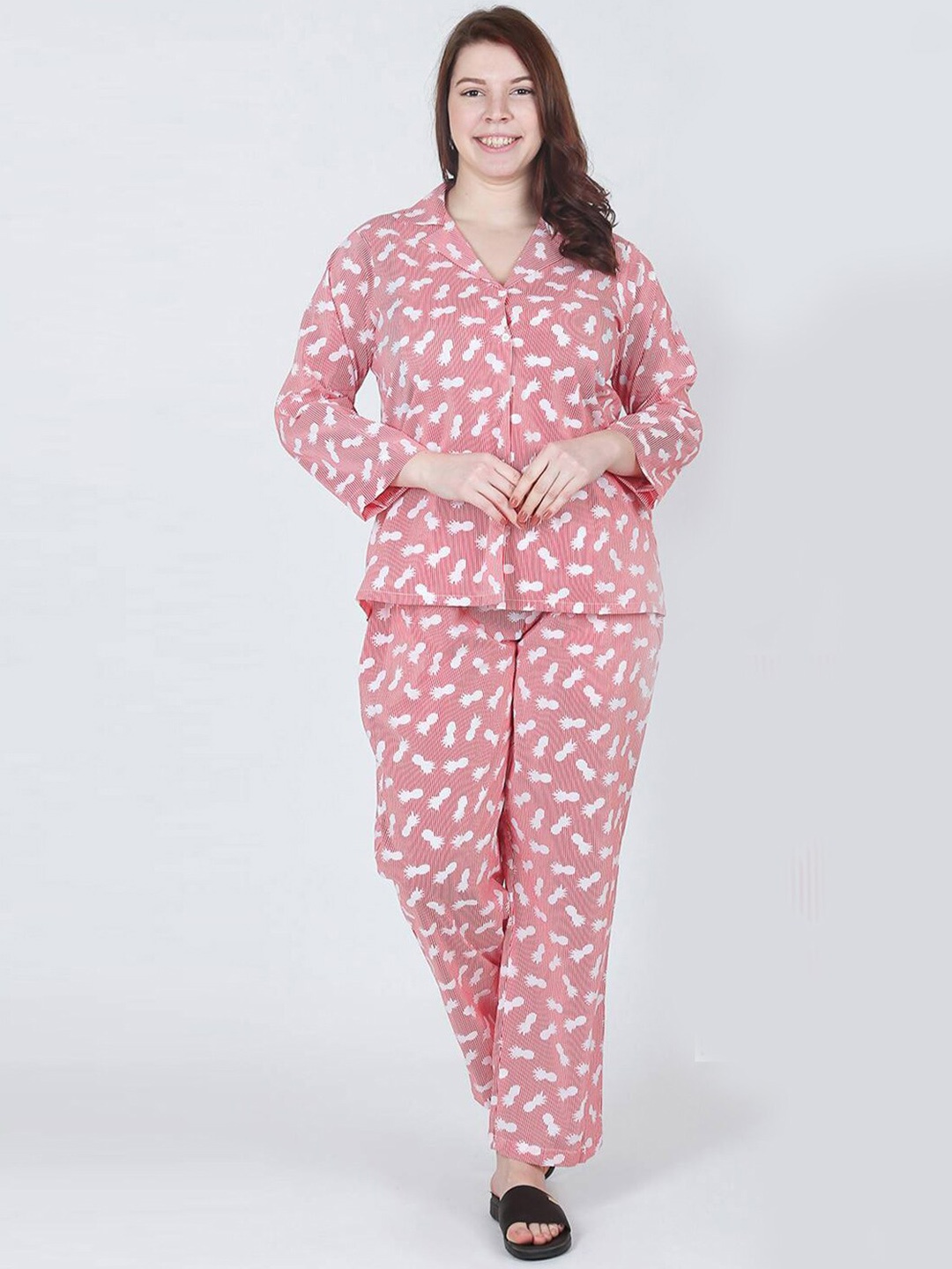 

LastInch Plus Size Printed Pure Cotton Night suit, Pink