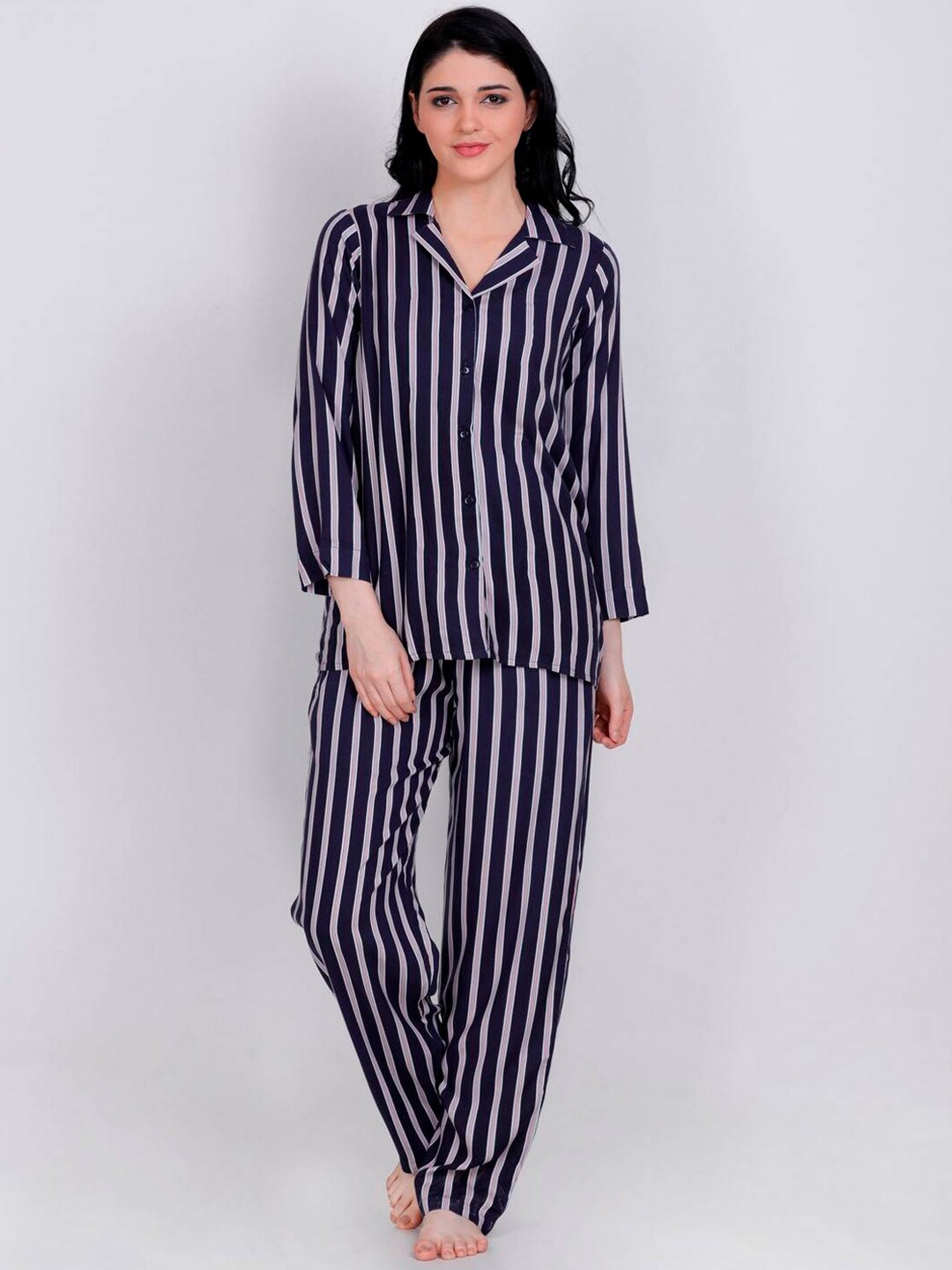 

LastInch Striped Night suit, Black