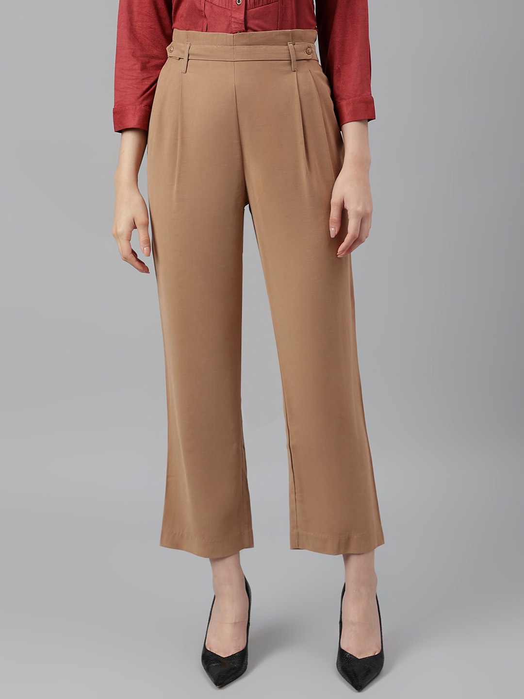 

Latin Quarters Women Front Pleated High-Rise Trouser, Brown