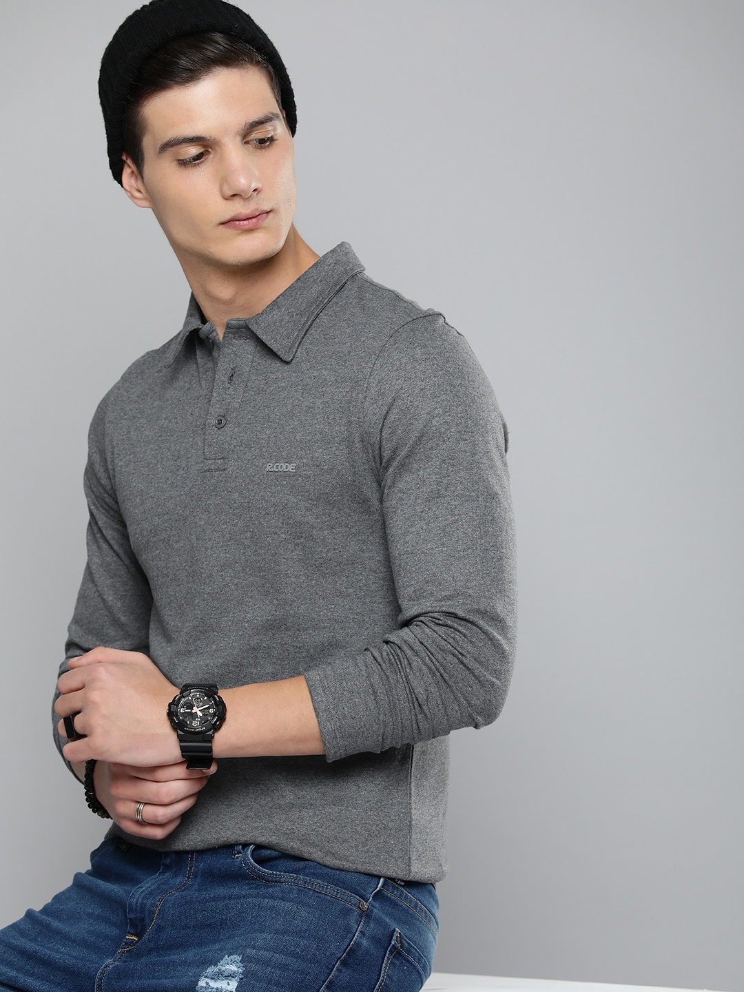 

R.Code by The Roadster Life Co. Men Solid Pullover Sweatshirt, Grey melange