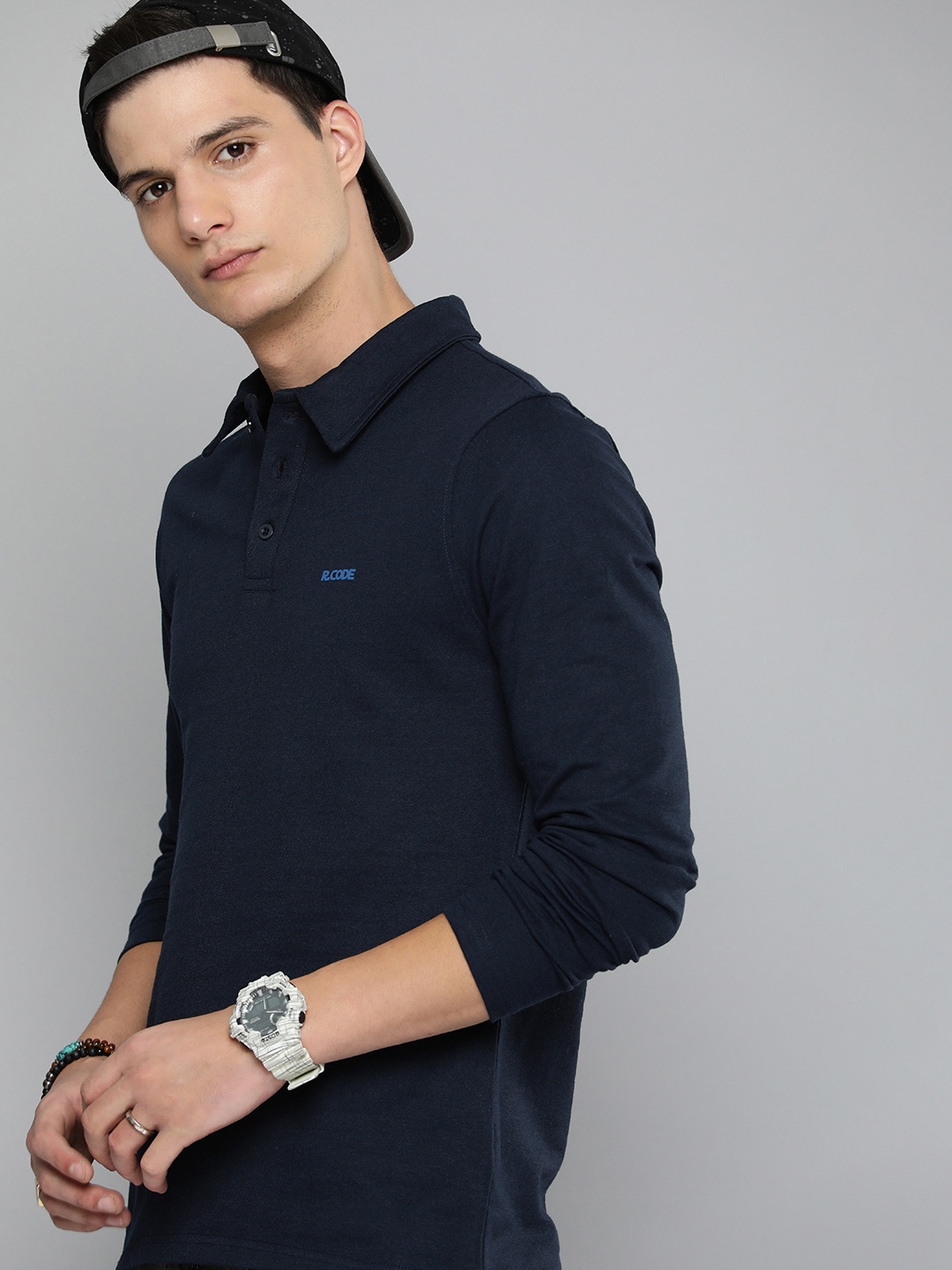 

R.Code by The Roadster Life Co. Men Solid Pullover Sweatshirt, Navy blue