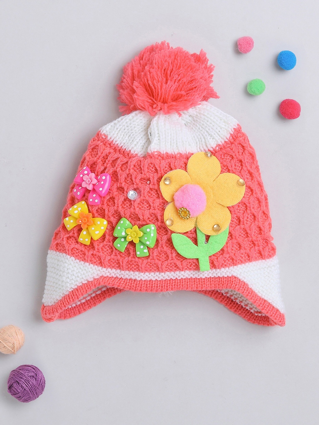 

The Magic Wand Kids Embroidered Winter Woollen Beanie, Peach