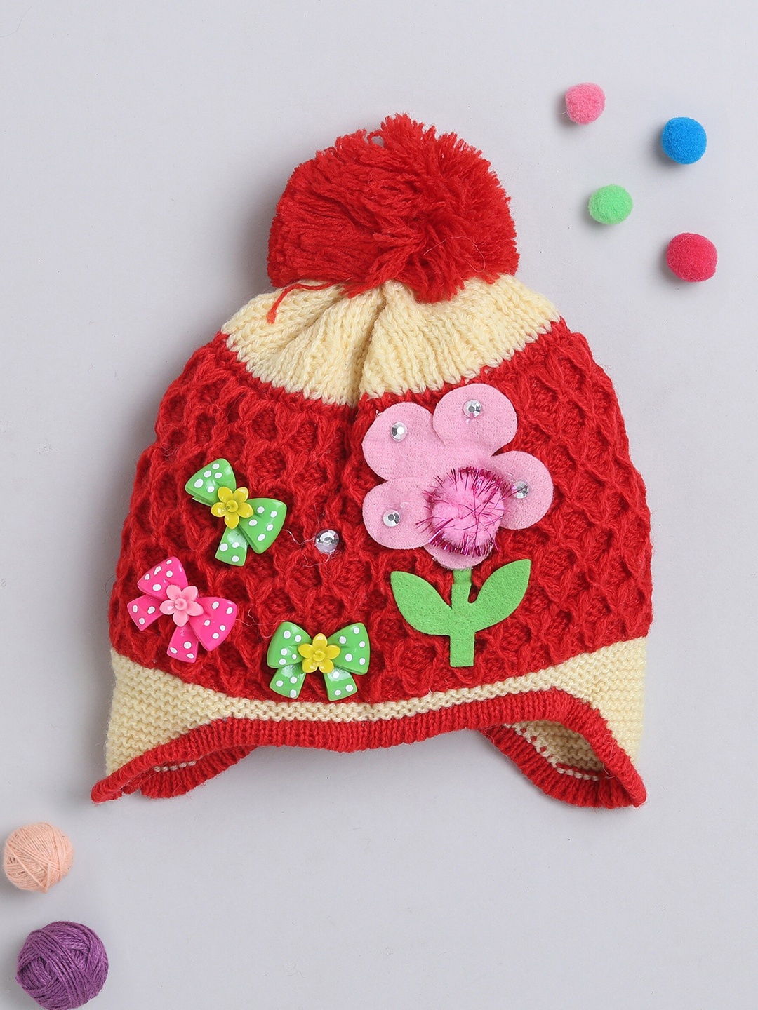 

The Magic Wand Kids Self Design Woollen Beanie, Red