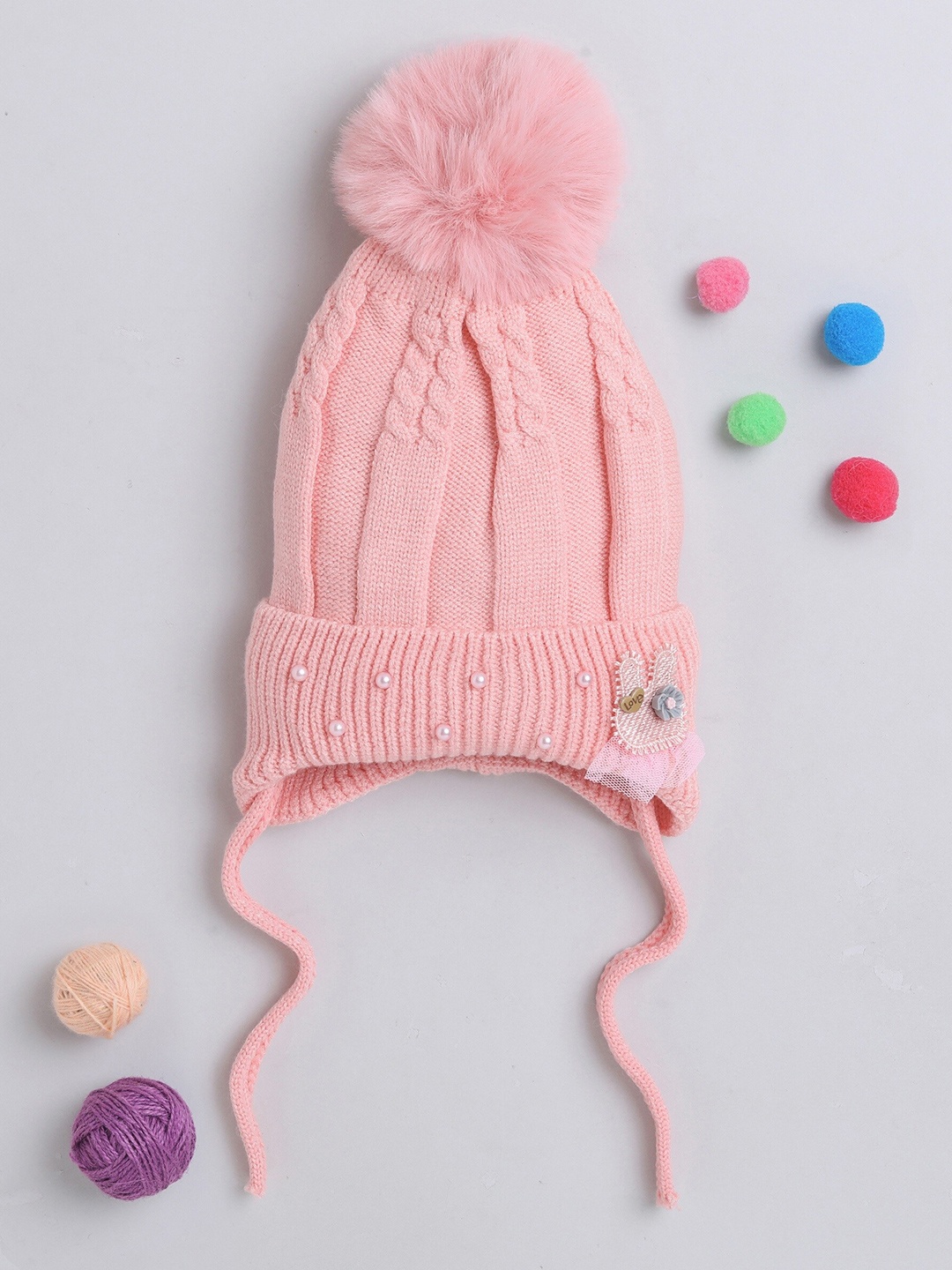 

The Magic Wand Kids Embroidered Woollen Beanie, Peach