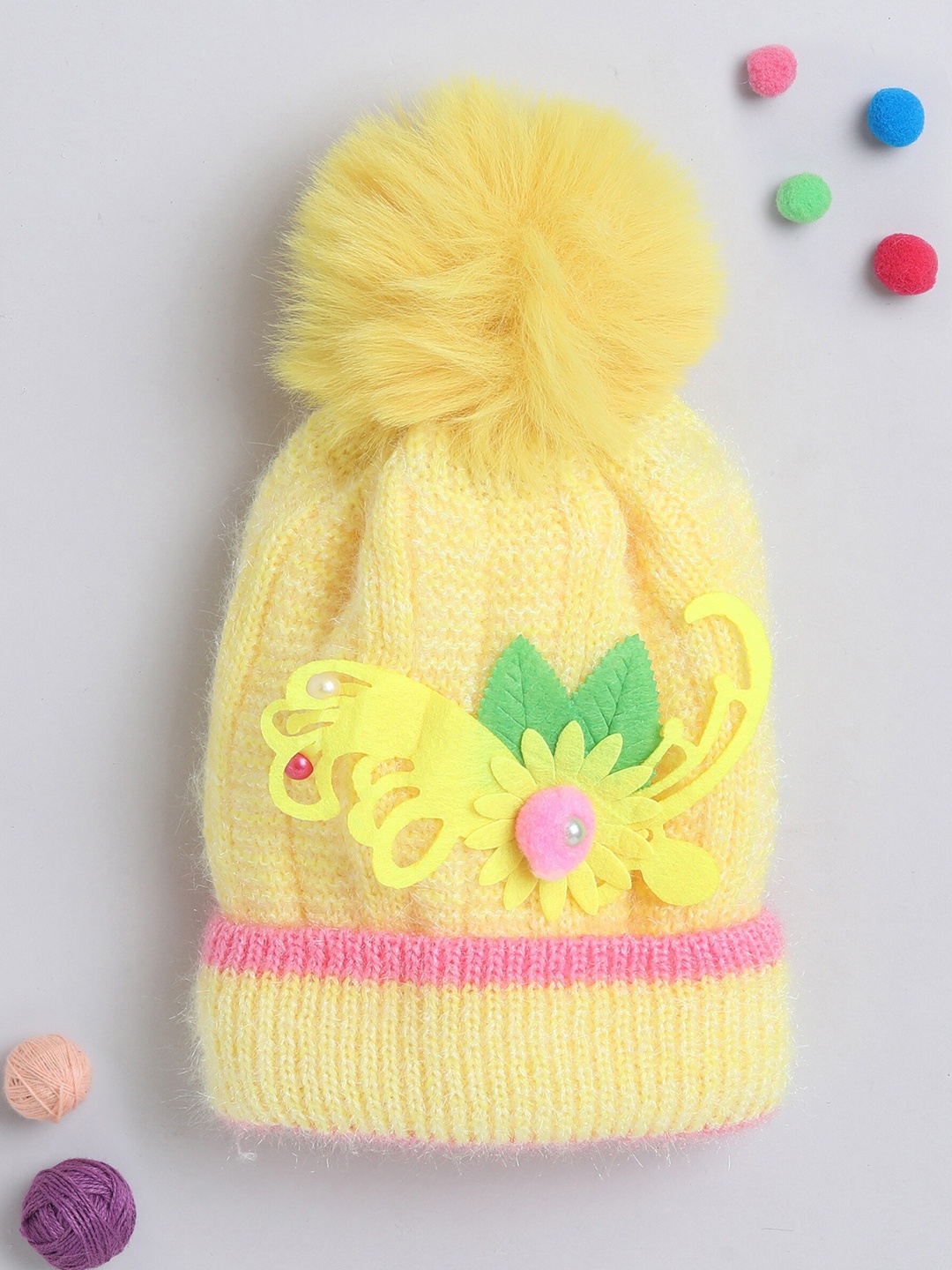 

The Magic Wand Kids Self Design Applique Wool Beanie, Yellow