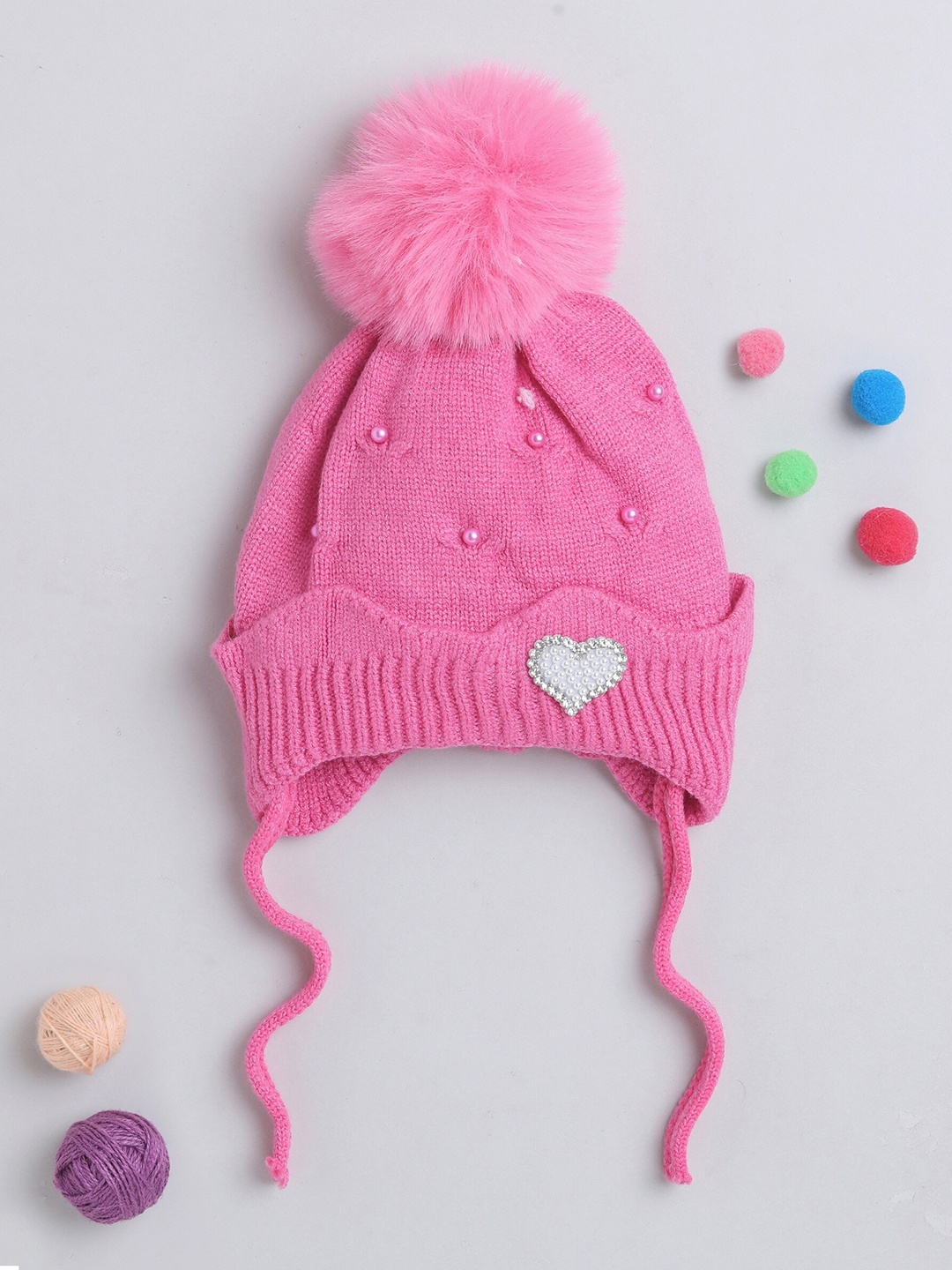 

The Magic Wand Kids Self Design Woollen Beanie Cap, Pink