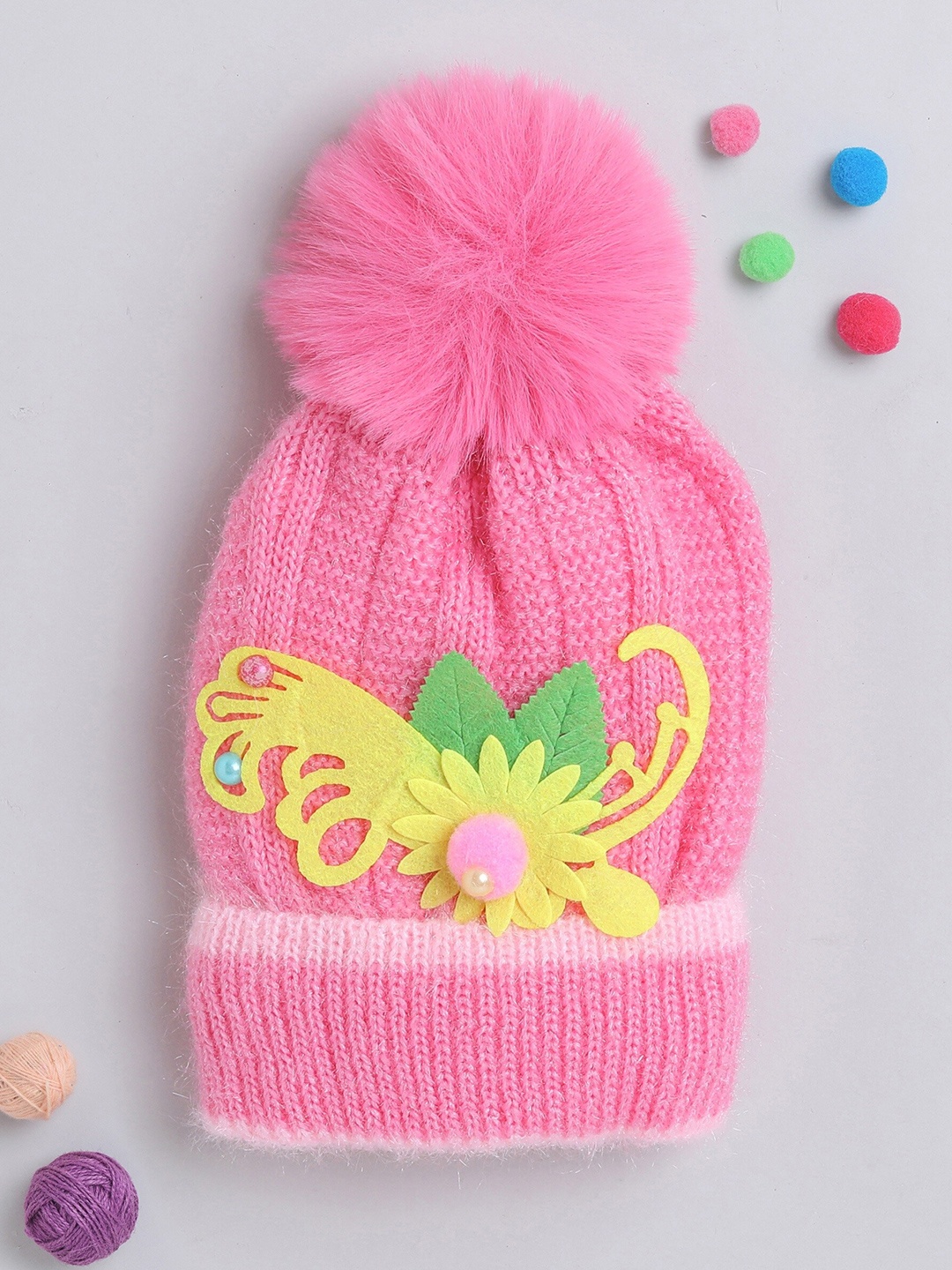 

The Magic Wand Kids Self Design Woollen Beanie, Pink