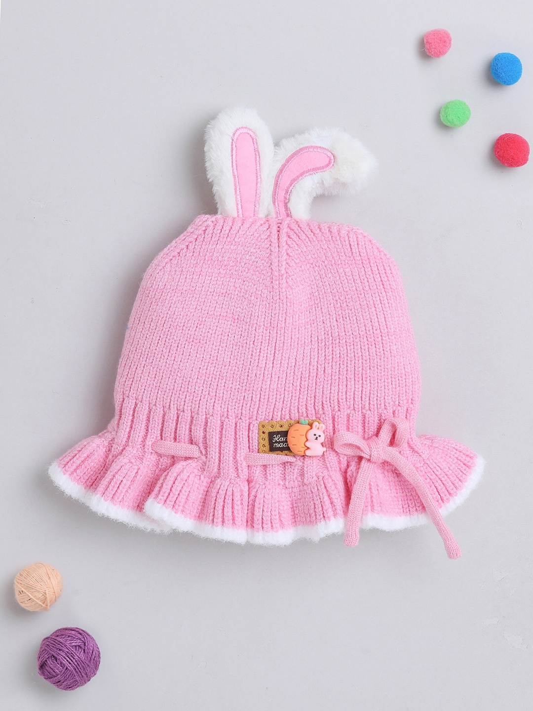 

The Magic Wand Kids Self Design Tie Up Wool Beanie, Pink