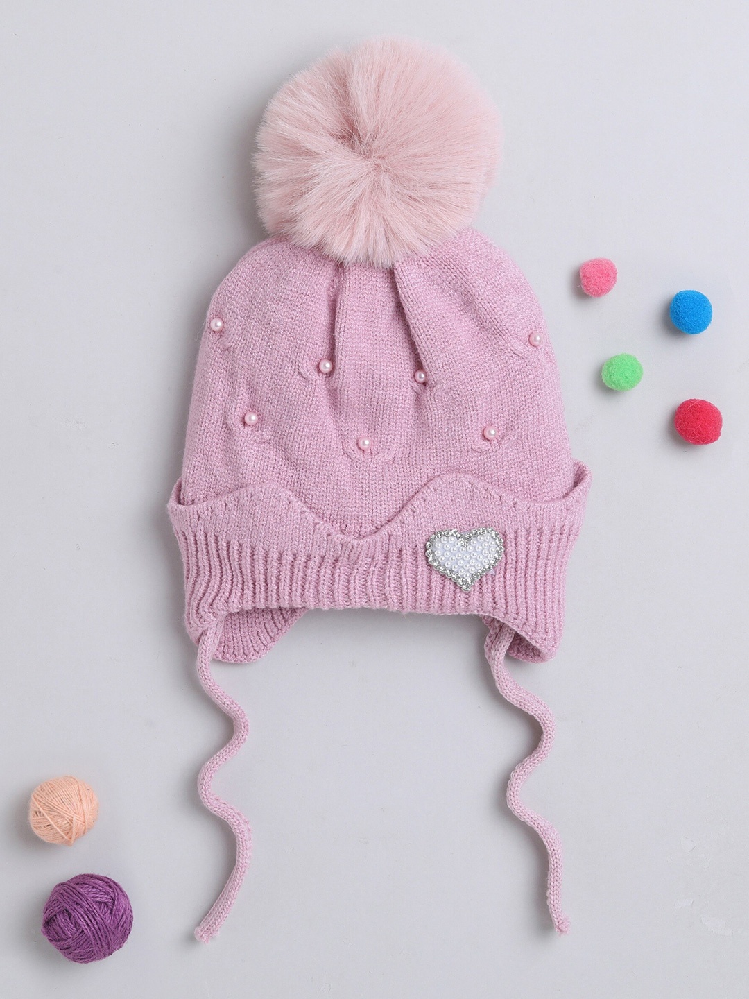 

The Magic Wand Kids Self Design Woollen Beanie, Pink