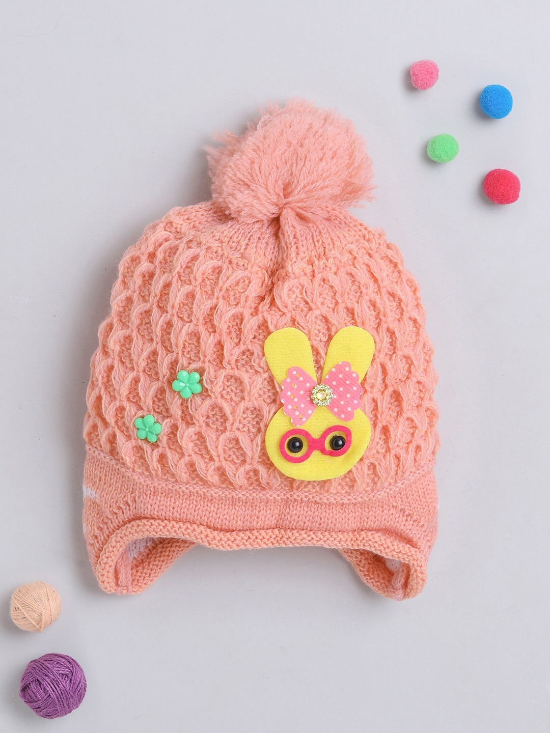 

The Magic Wand Kids Self Design Woollen Beanie Cap, Peach