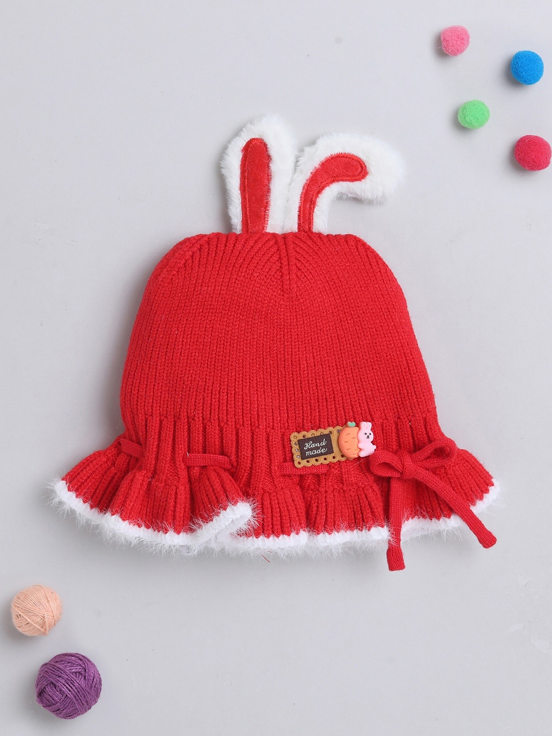 

The Magic Wand Kids Self Design Woollen Beanie, Red