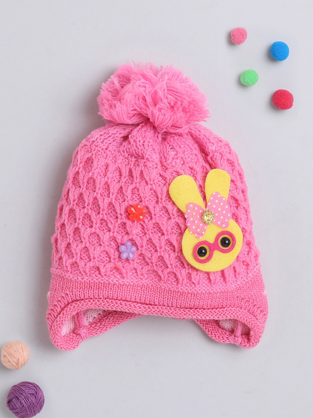 

The Magic Wand Kids Self Design Woollen Beanie Cap, Pink