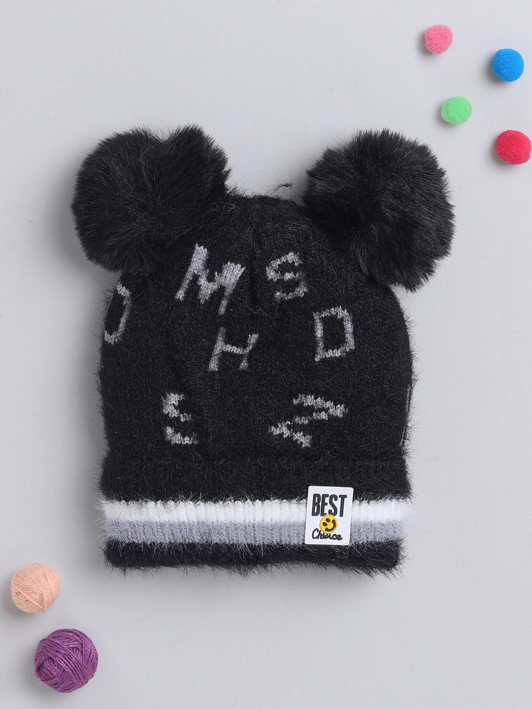 

The Magic Wand Kids Self Design Woollen Beanie, Black