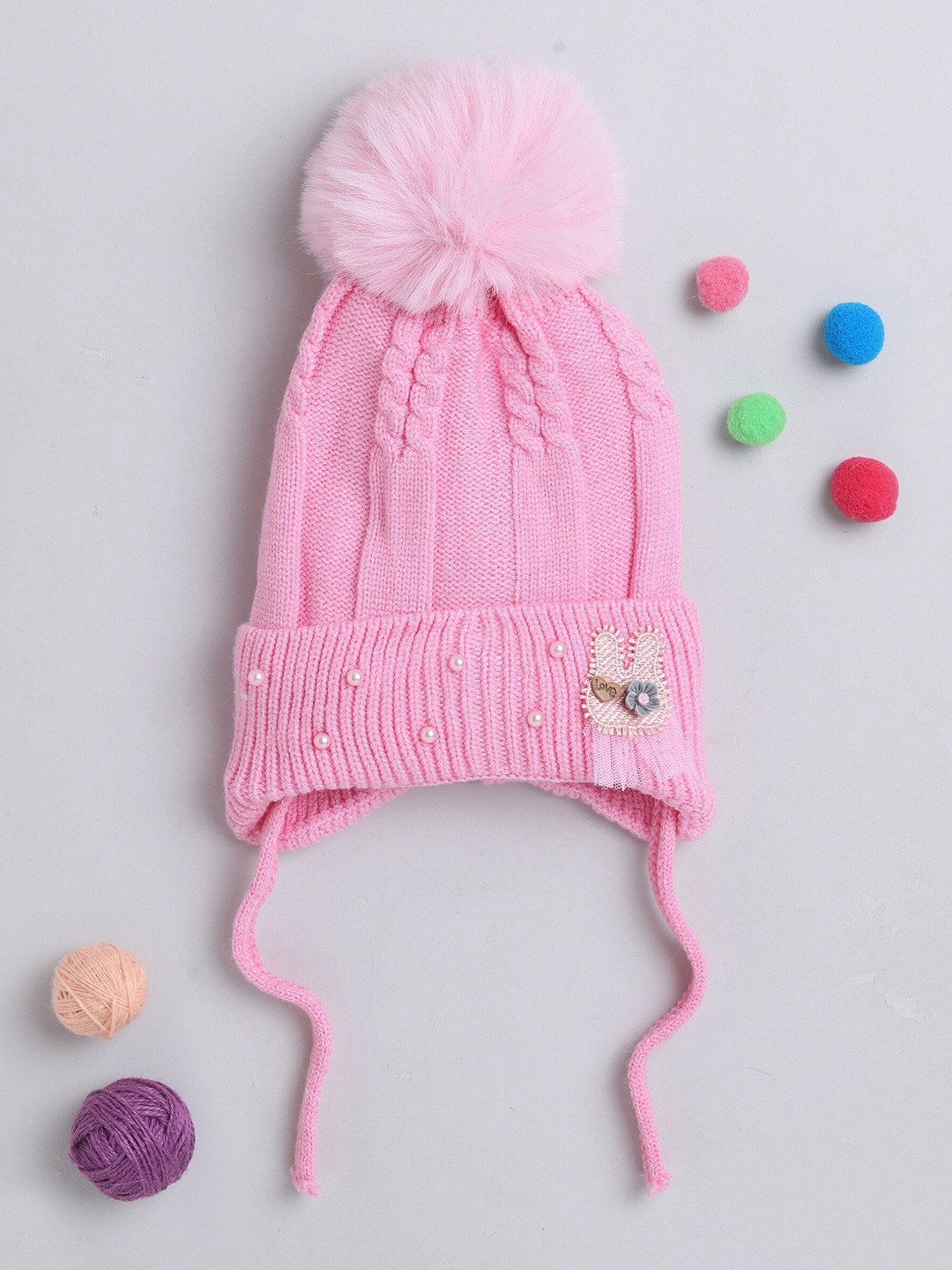 

The Magic Wand Kids Self Design Woollen Beanie, Pink