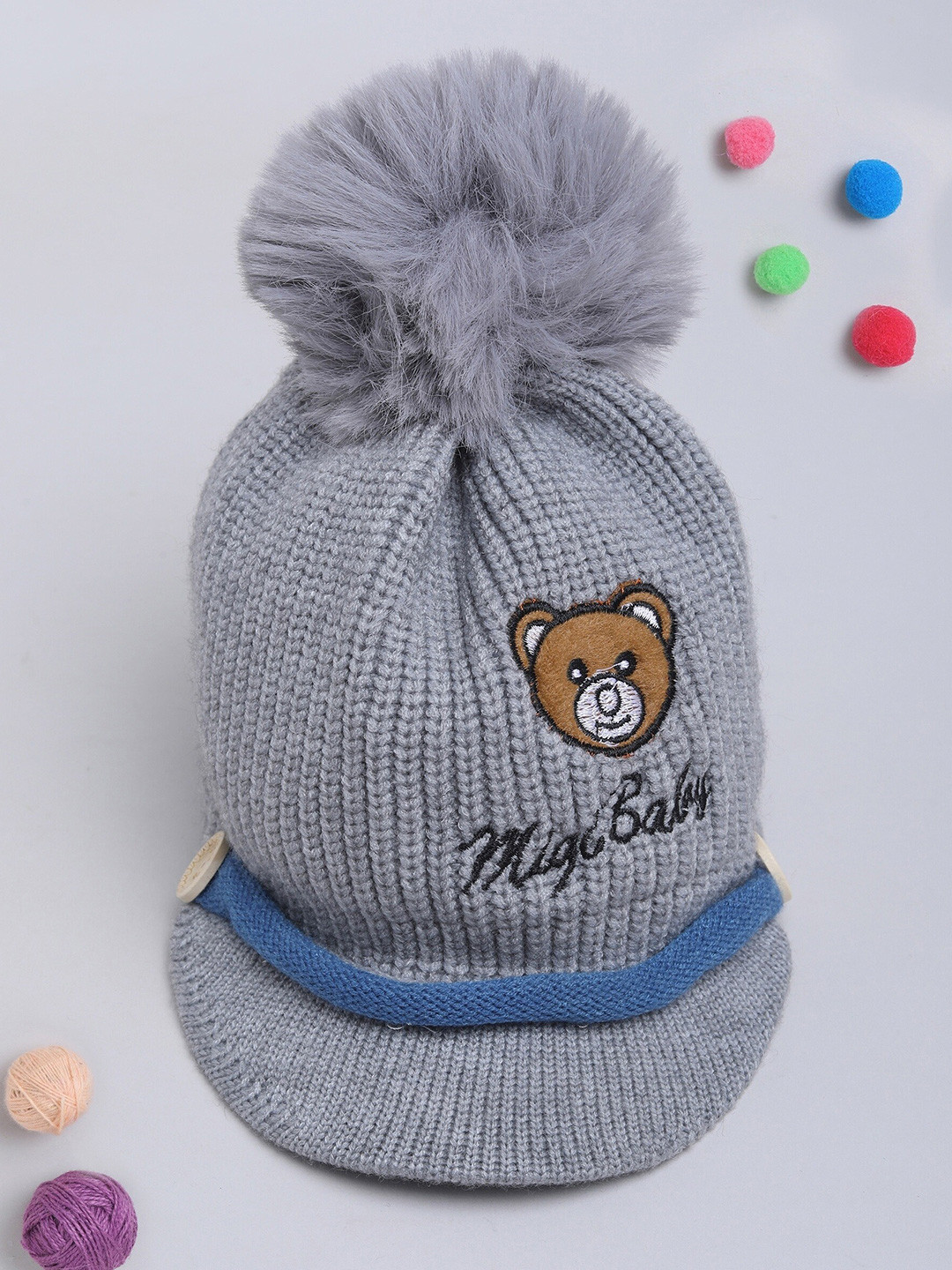 

The Magic Wand Kids Self Design Woollen Beanie, Grey