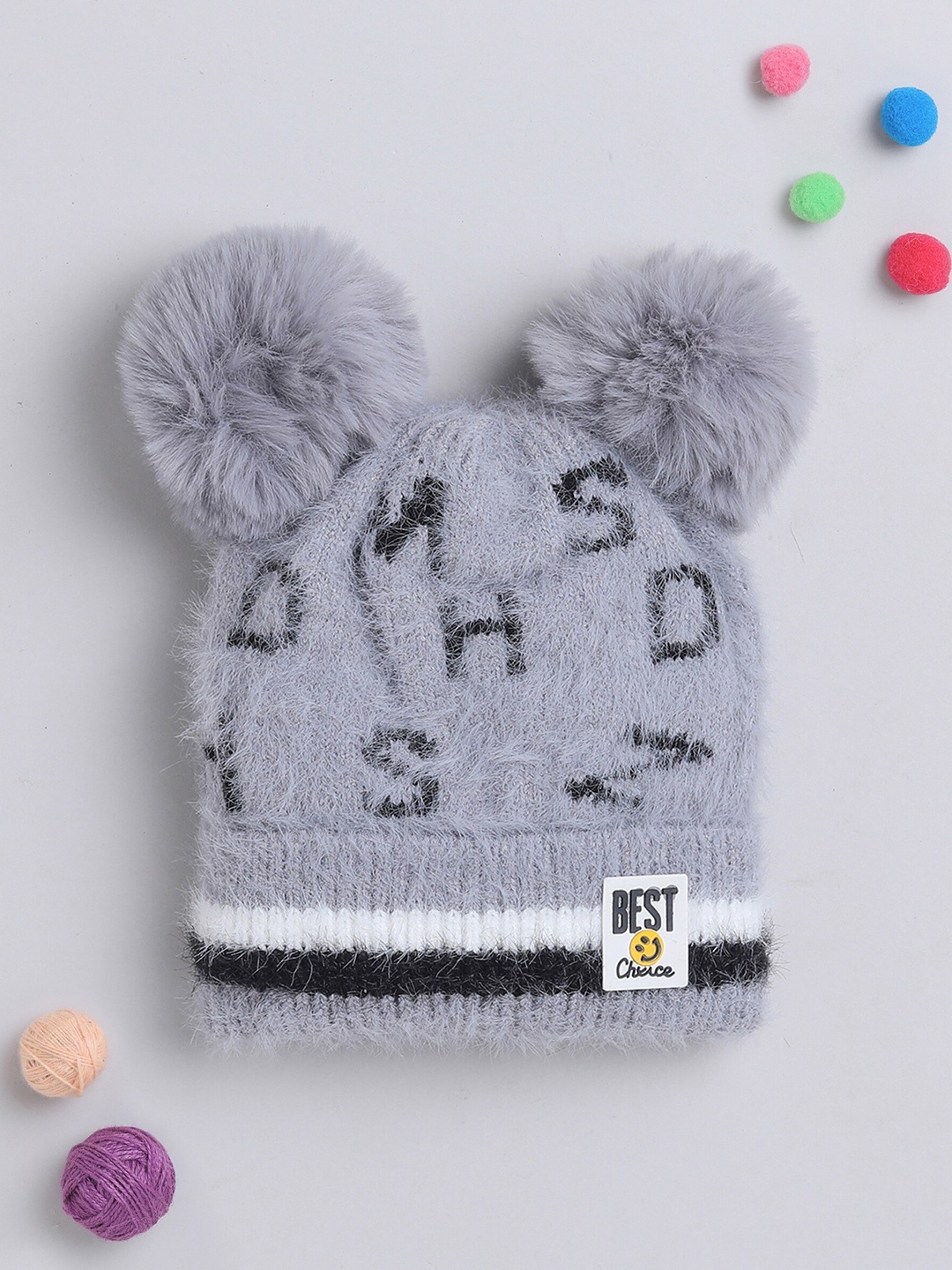 

The Magic Wand Kids Self Design Woollen Beanie, Grey