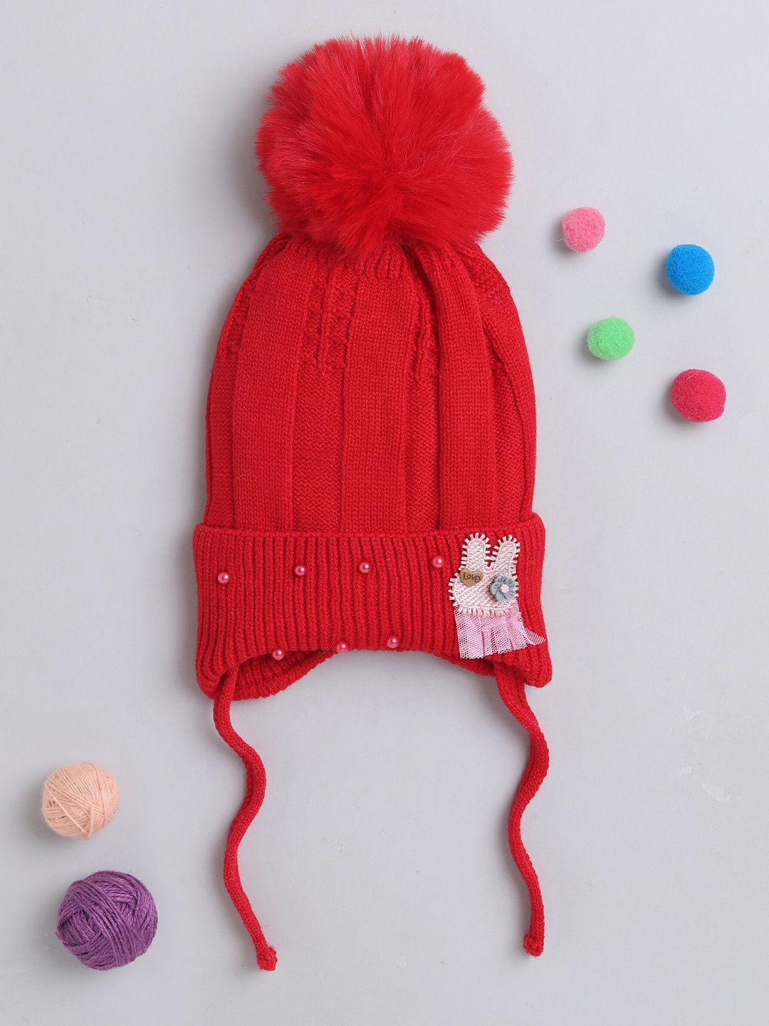 

The Magic Wand Unisex Kids Self Designed Woollen Beanie, Red