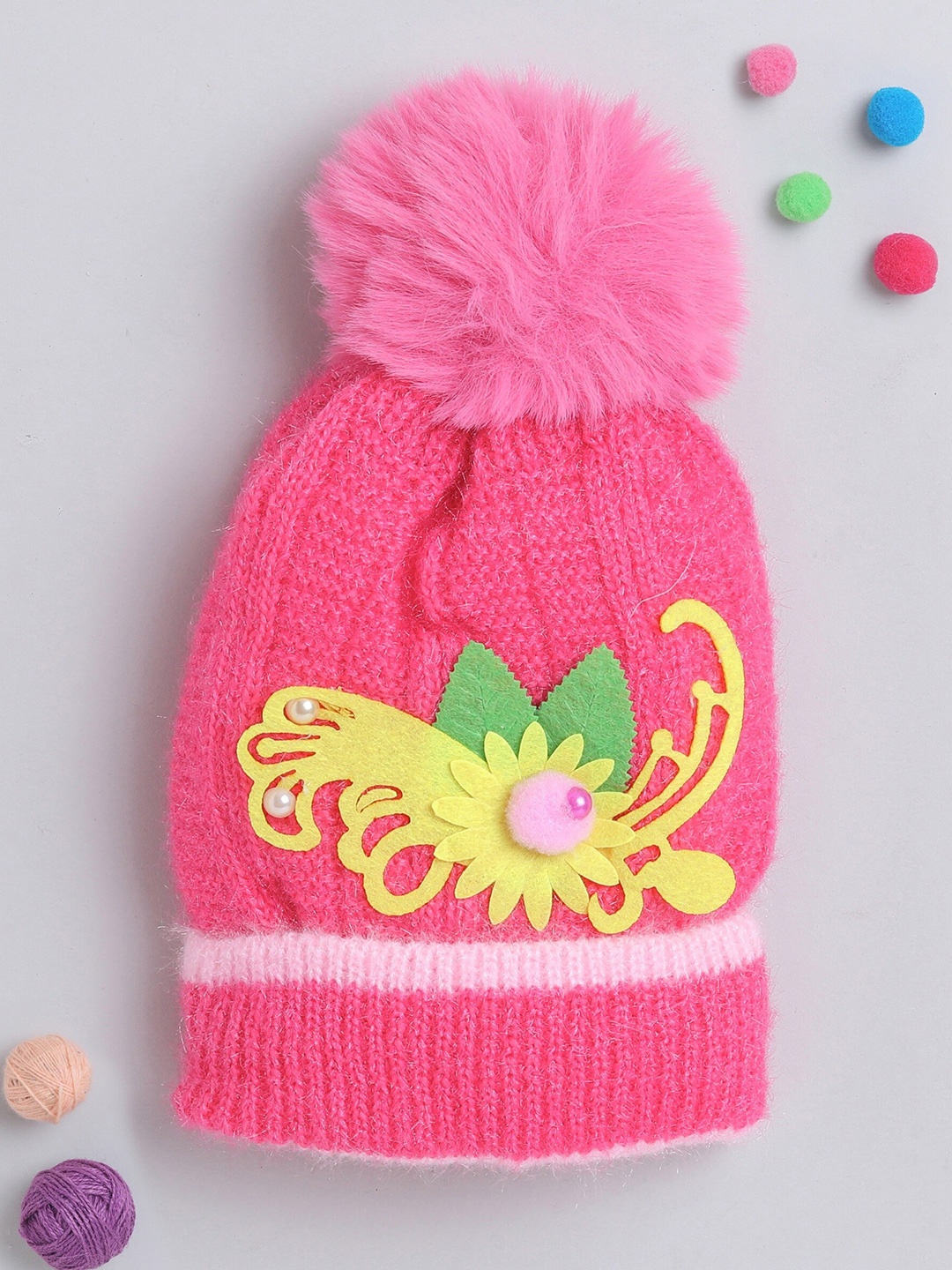 

The Magic Wand Unisex Kids Self Designed Woollen Beanie, Fuchsia