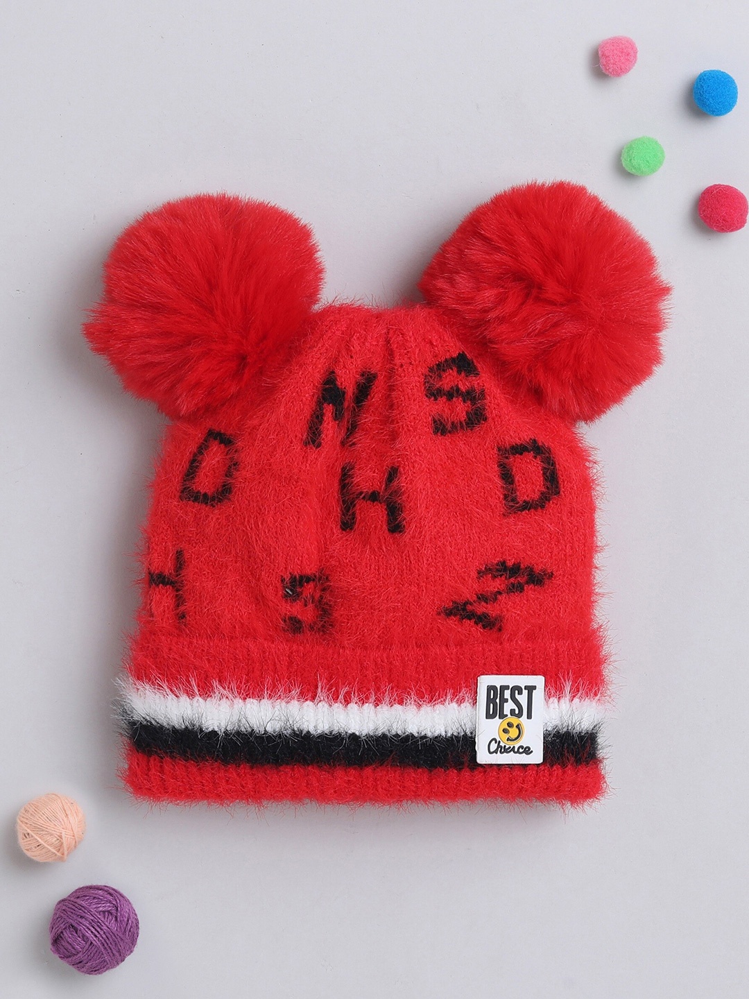

The Magic Wand Kids Typography Printed Wool Applique Beanie, Red