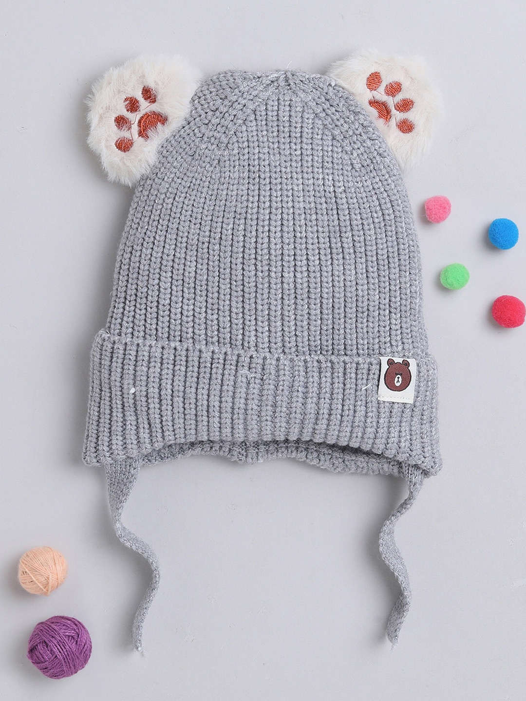 

The Magic Wand Kids Self Design Wool Beads Applique Beanie, Grey