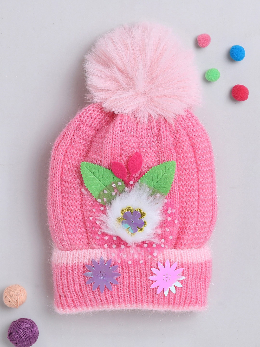 

The Magic Wand Kids Self Design Woollen Beanie, Pink