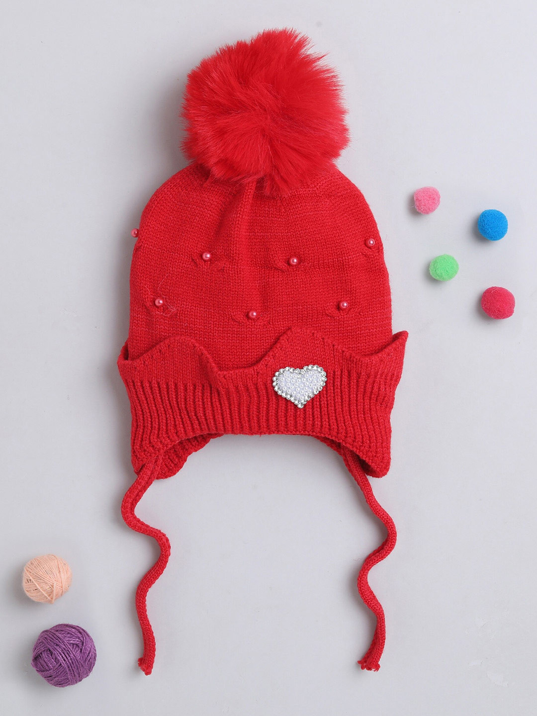 

The Magic Wand Unisex Kids Self Designed Embroidered Woollen Beanie, Red