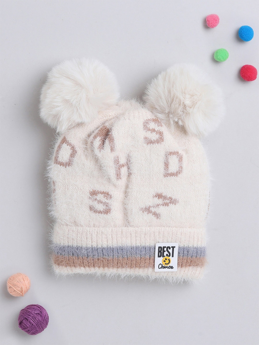 

The Magic Wand Kids Printed Woollen Beanie, Off white