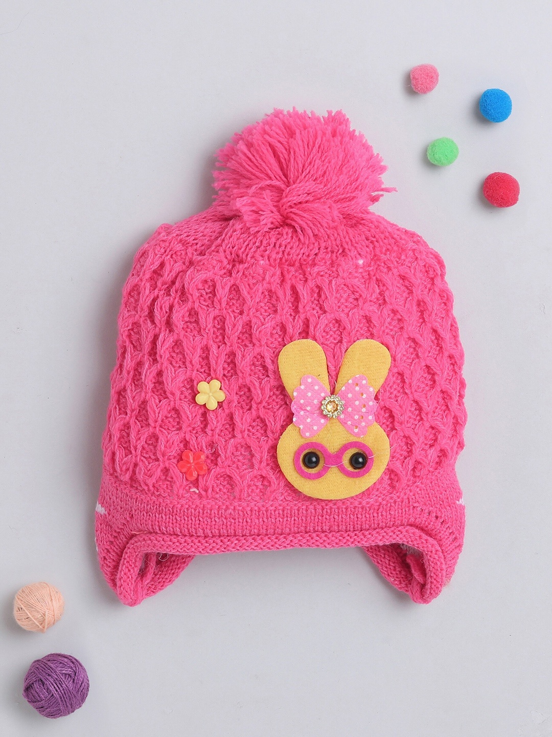 

The Magic Wand Kids Self Design Woollen Beanie, Fuchsia