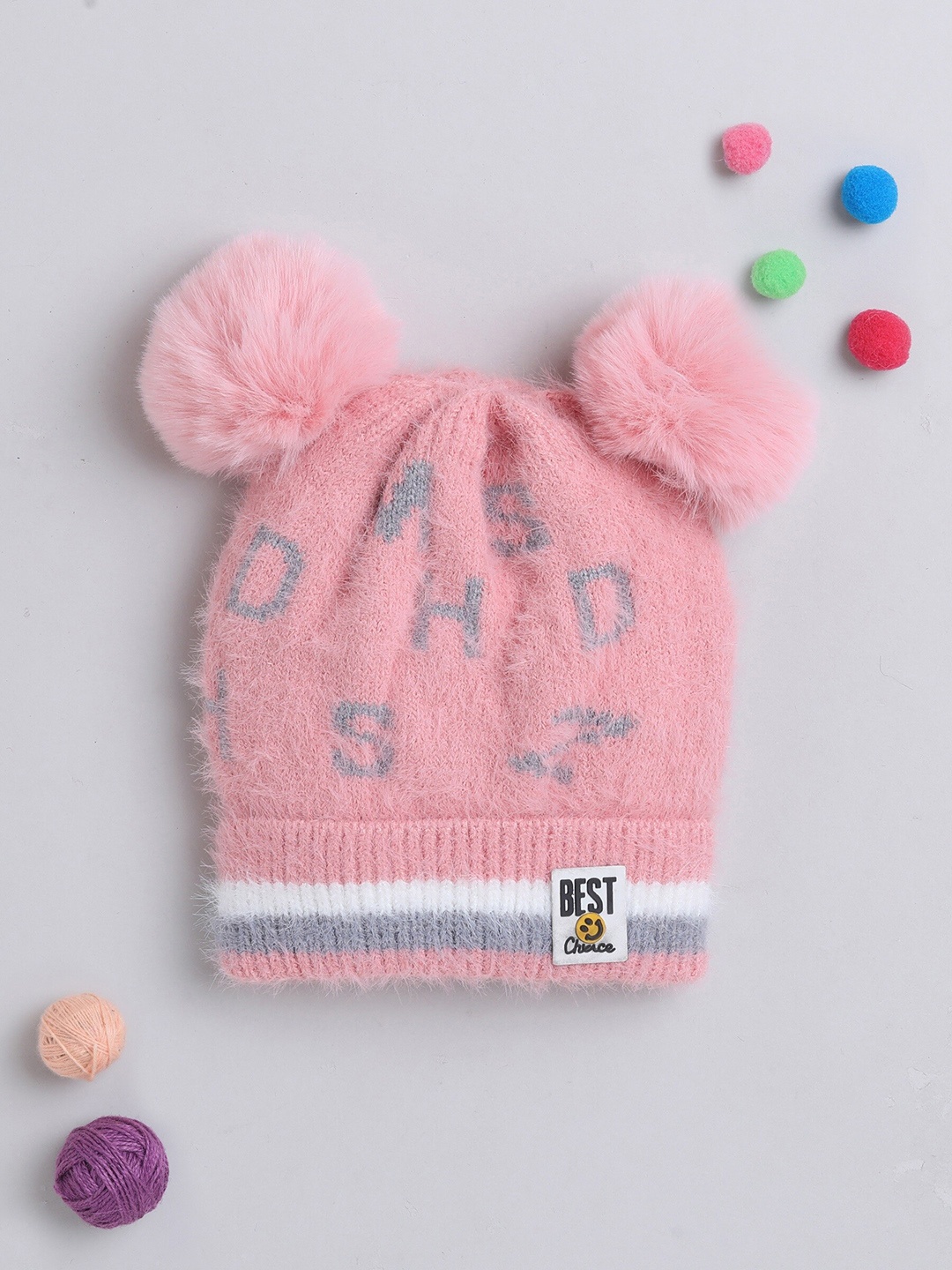 

The Magic Wand Kids Printed Woollen Beanie, Peach