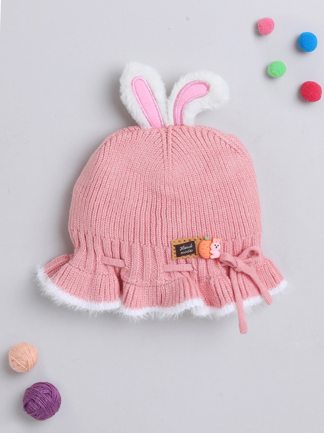 

The Magic Wand Kids Self Design Woollen Beanie Cap, Peach