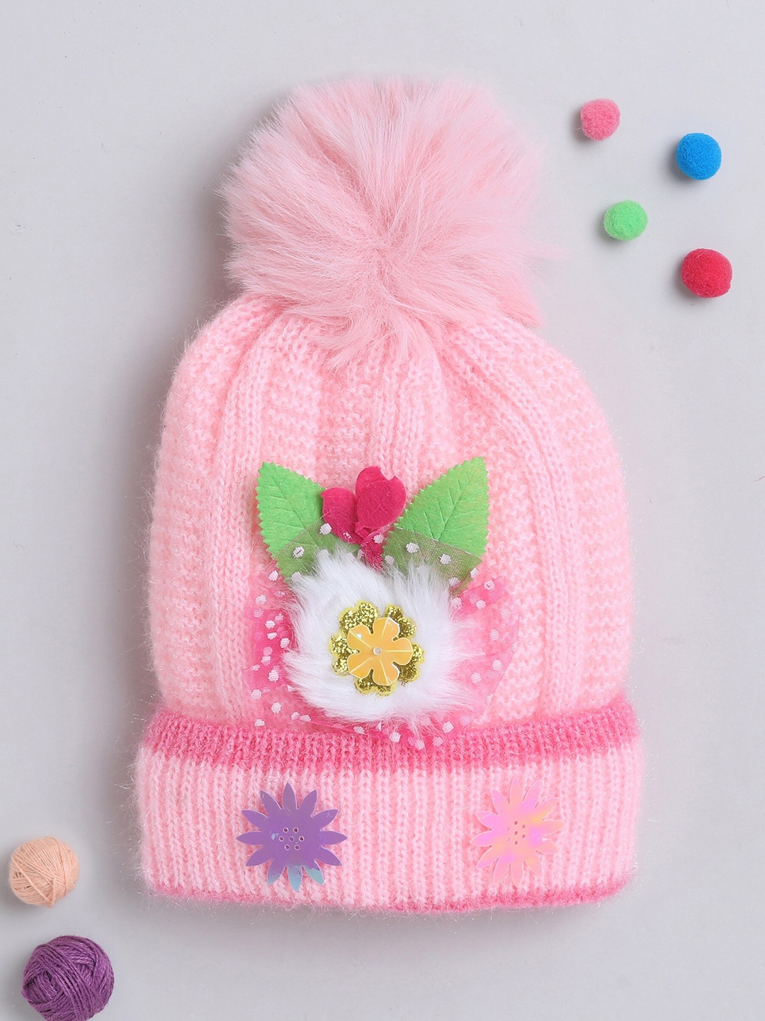 

The Magic Wand Kids Self Design Woollen Beanie, Pink