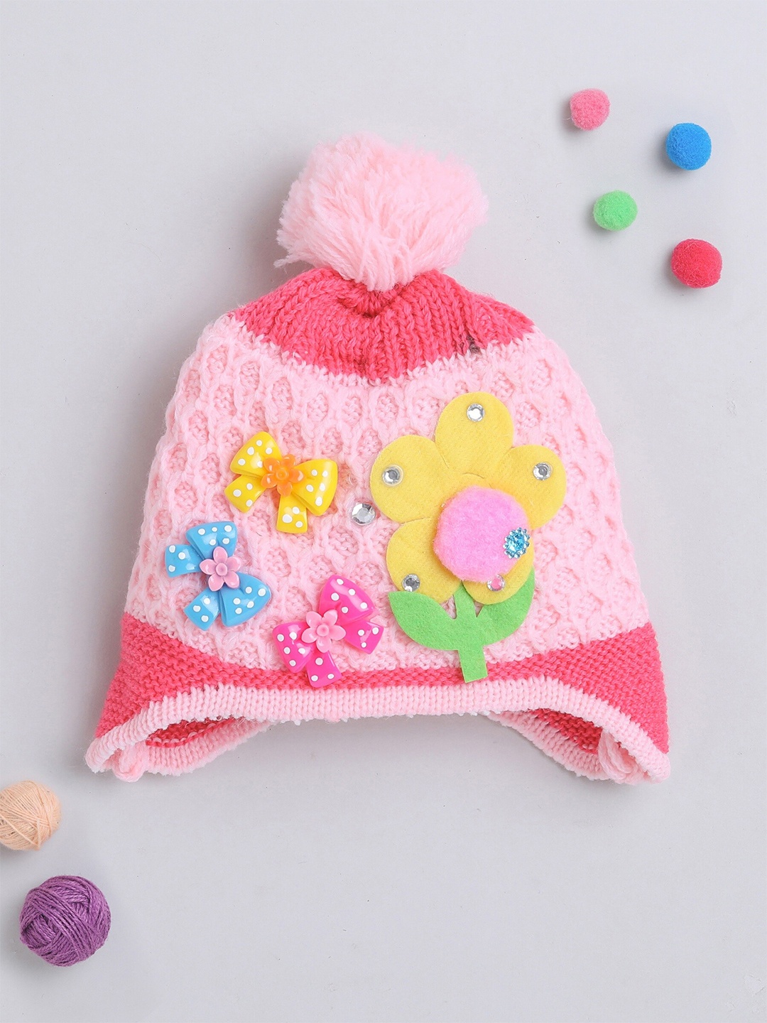 

The Magic Wand Kids Self Designed Woollen Beanie, Pink