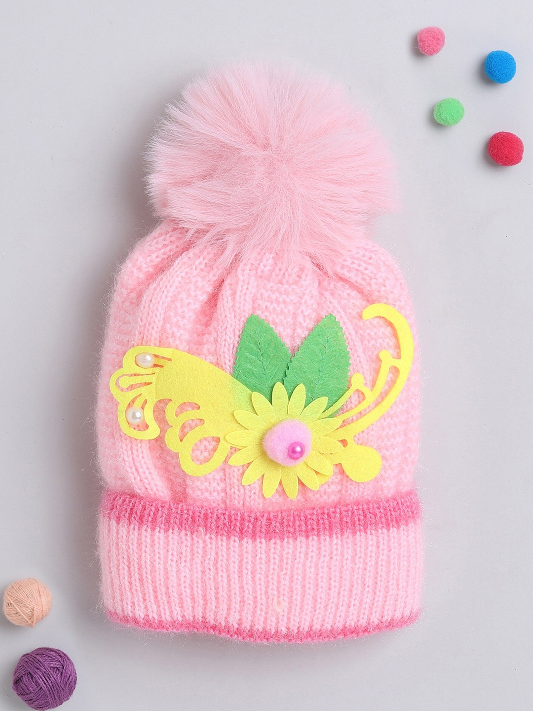 

The Magic Wand Kids Self Design Woollen Beanie, Pink