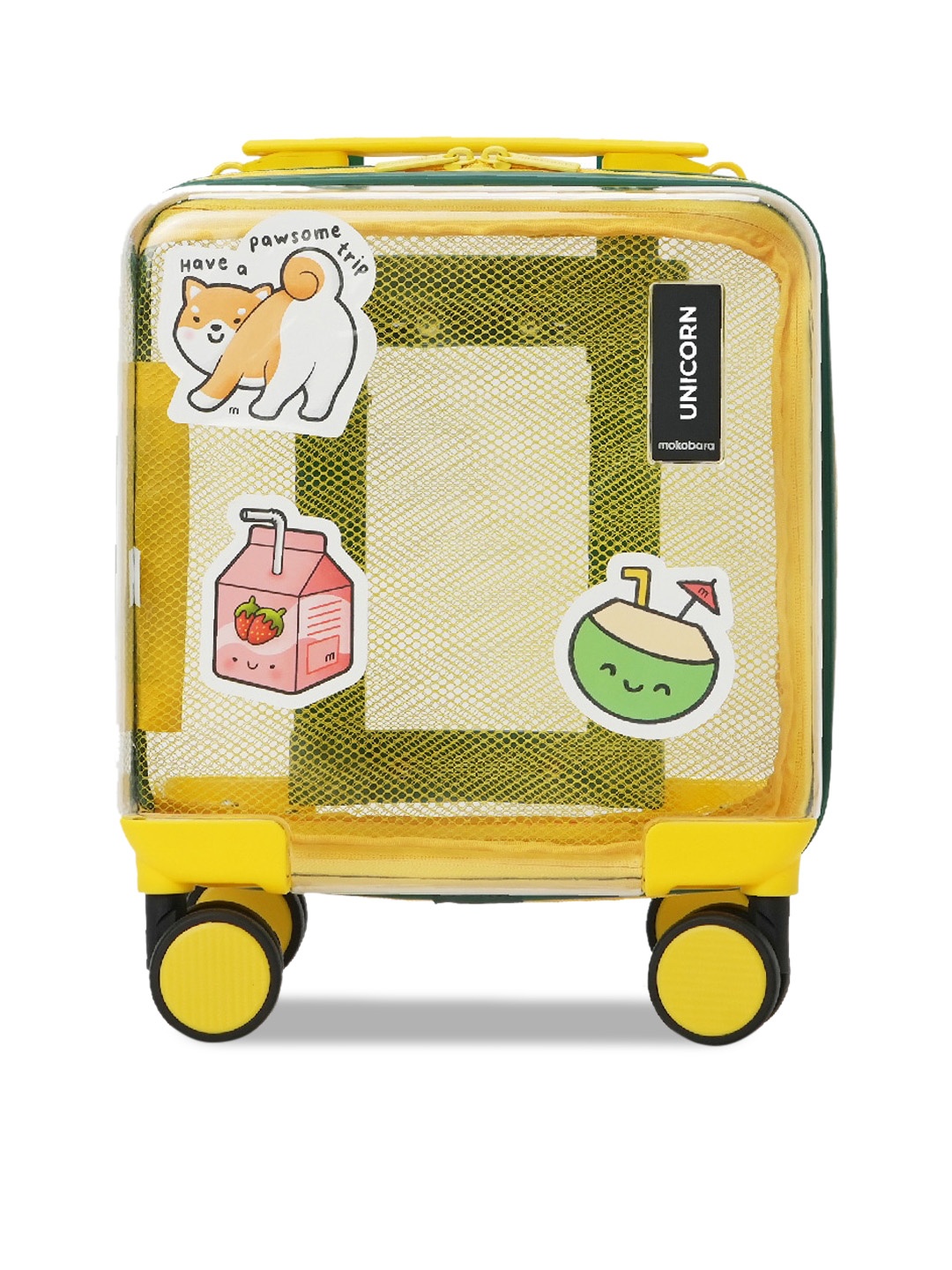 

MOKOBARA Kids Printed Hard-Sided Cabin Trolley Suitcase, Transparent