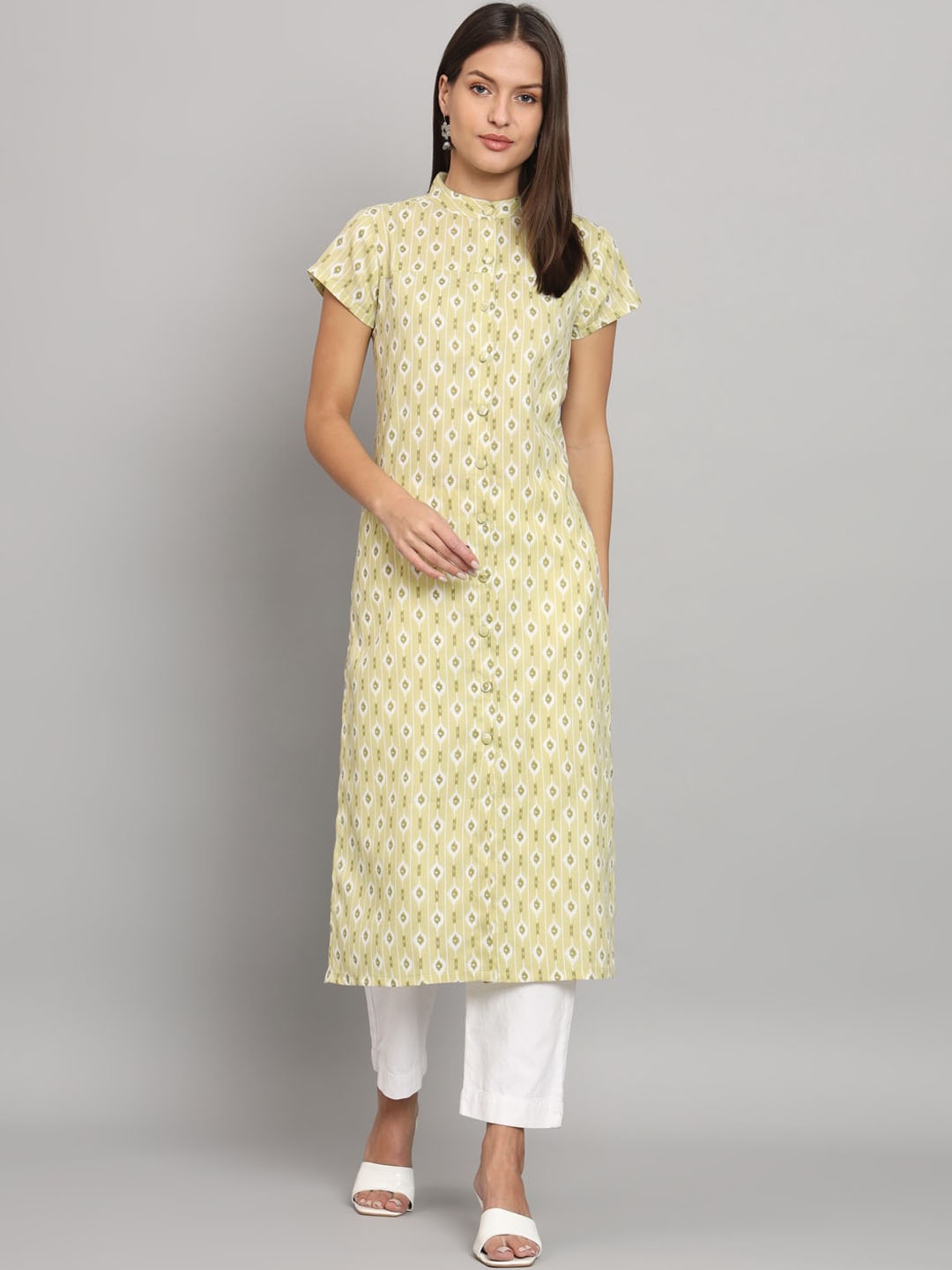 

HELLO DESIGN Geometric Printed Cotton Straight Kurta, Green